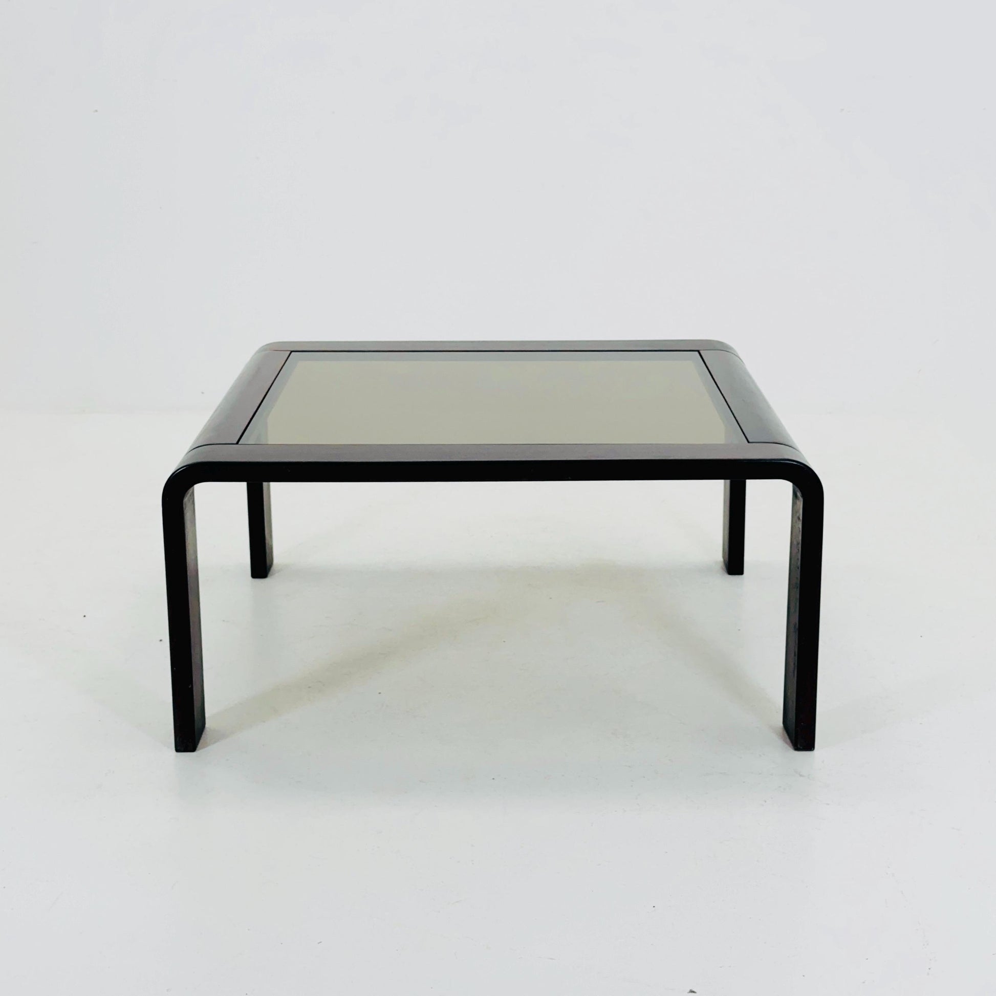 Mid-Century Wooden Coffee Table with Curved Edges and Smoked Glass Top, 1960s Germany