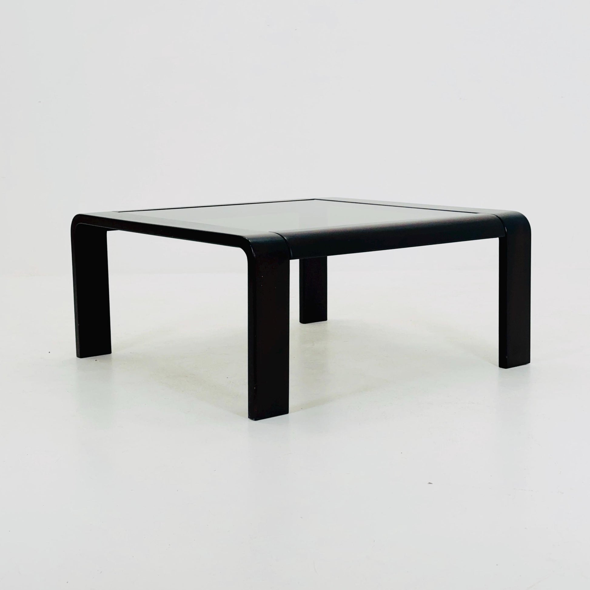 Mid-Century Wooden Coffee Table with Curved Edges and Smoked Glass Top, 1960s Germany