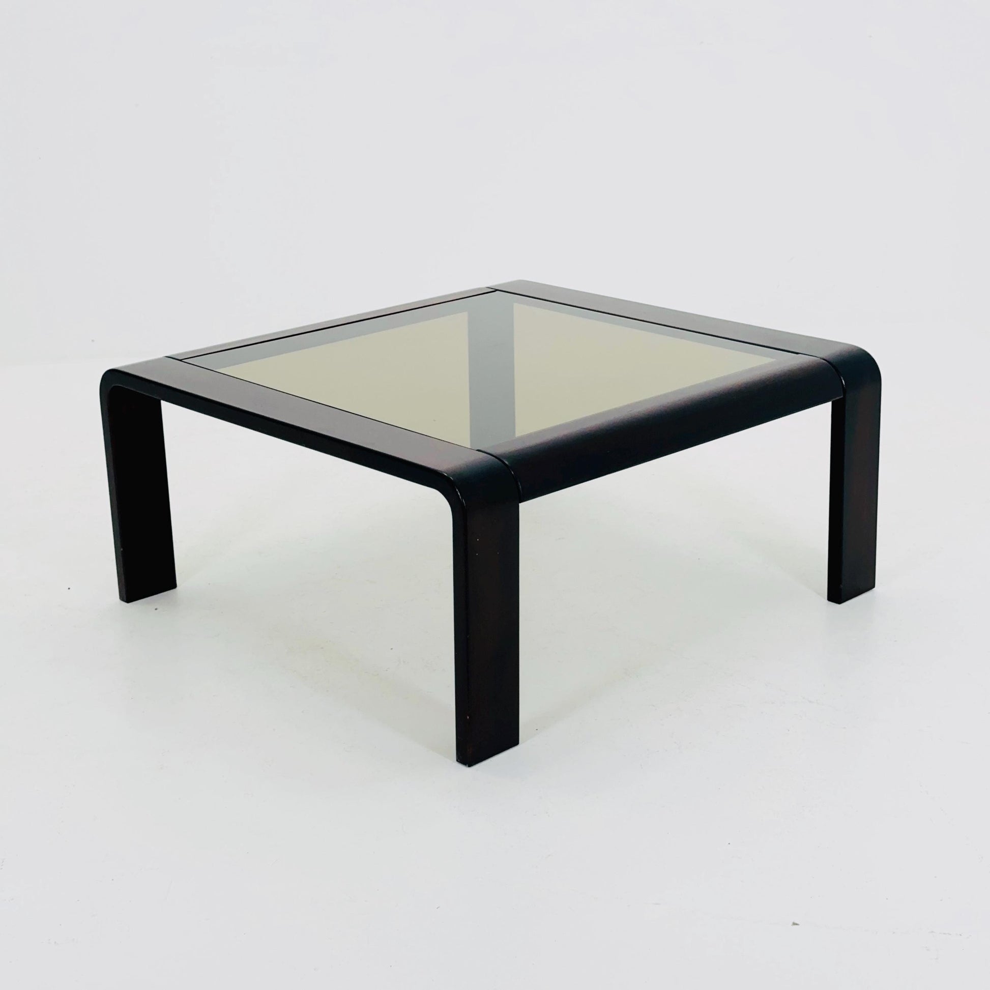 Mid-Century Wooden Coffee Table with Curved Edges and Smoked Glass Top, 1960s Germany
