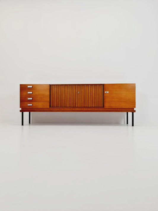 long Mid Century Modern German walnut Sideboard by Famöla Möbel , 1950s