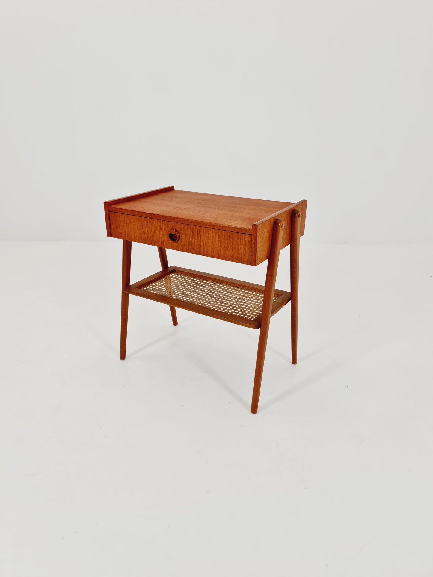 Danish Midcentury Side table/ Bedside table/ Night stand rattan and teak,