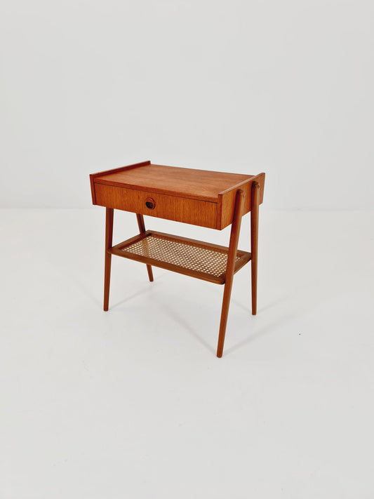 Danish Midcentury Side table/ Bedside table/ Night stand rattan and teak,