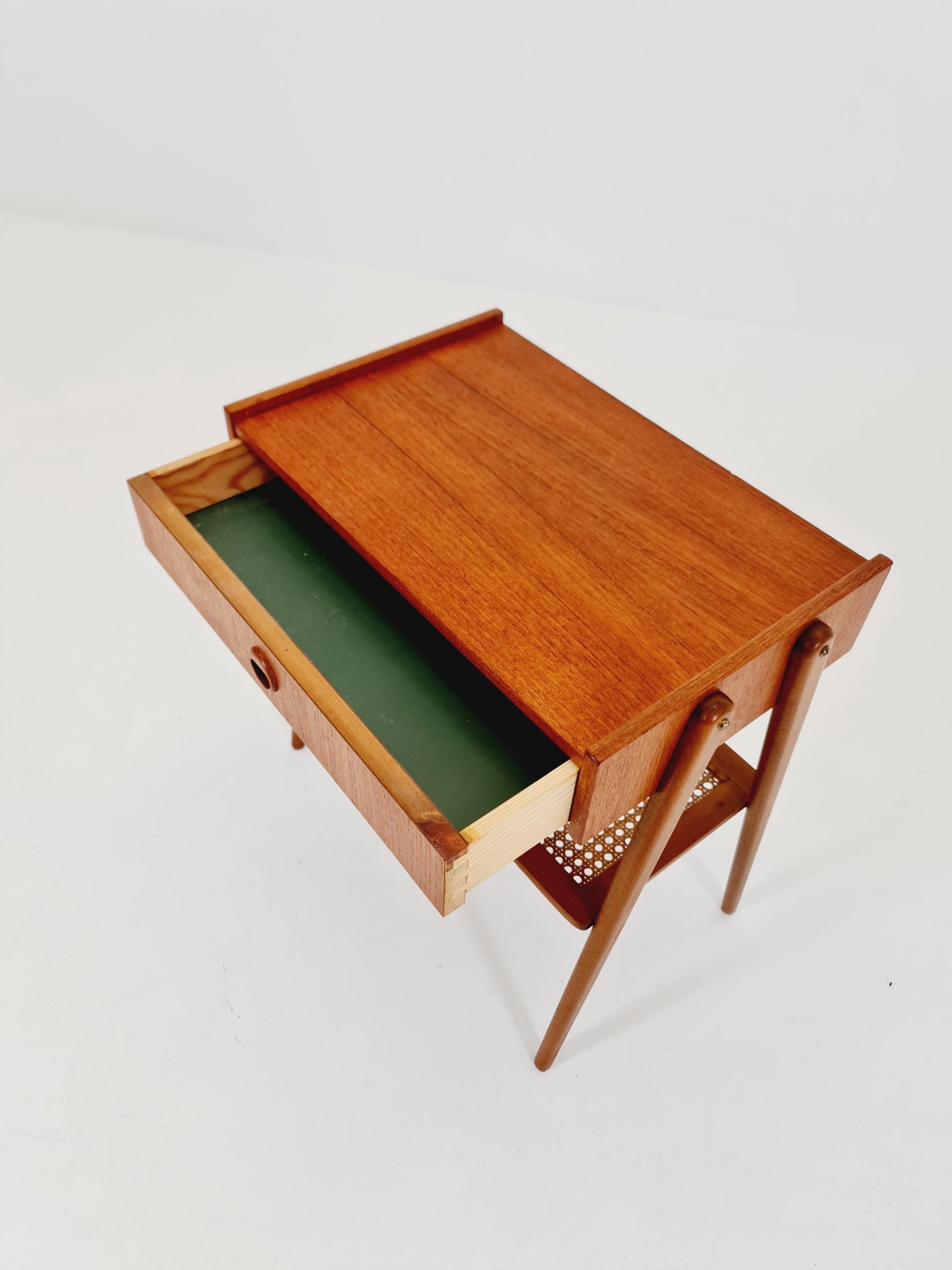 Danish Midcentury Side table/ Bedside table/ Night stand rattan and teak,