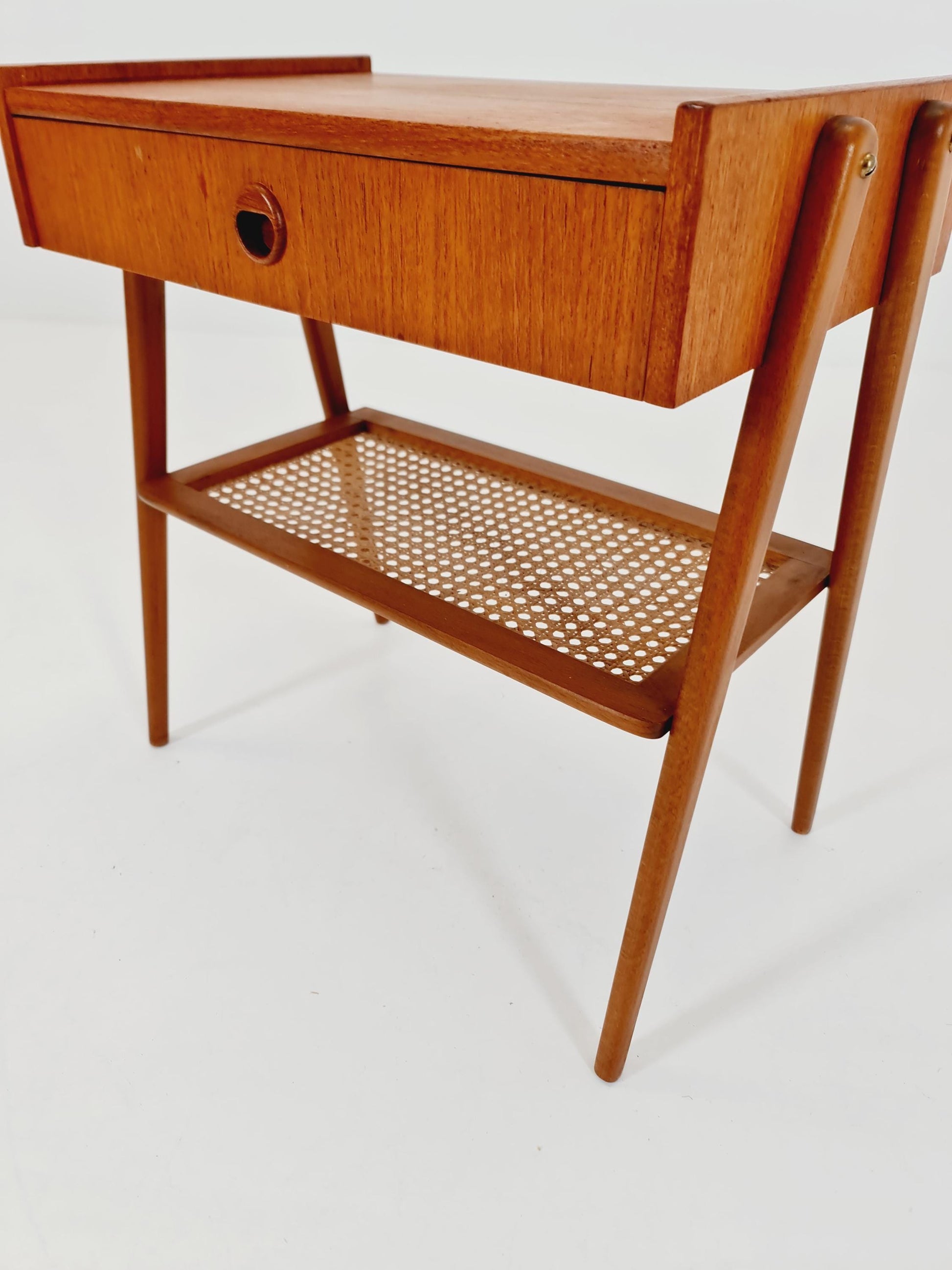 Danish Midcentury Side table/ Bedside table/ Night stand rattan and teak,