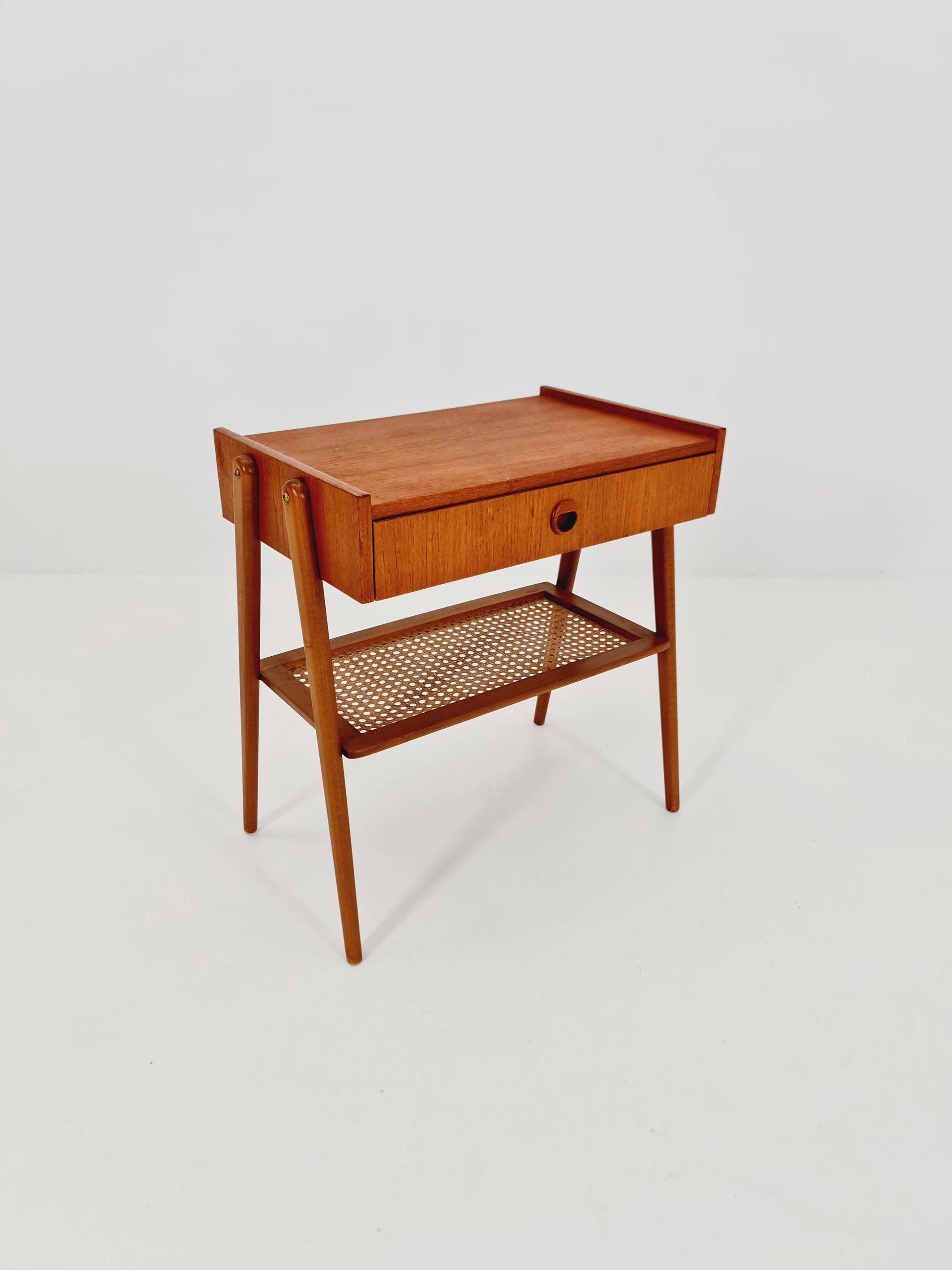 Danish Midcentury Side table/ Bedside table/ Night stand rattan and teak,