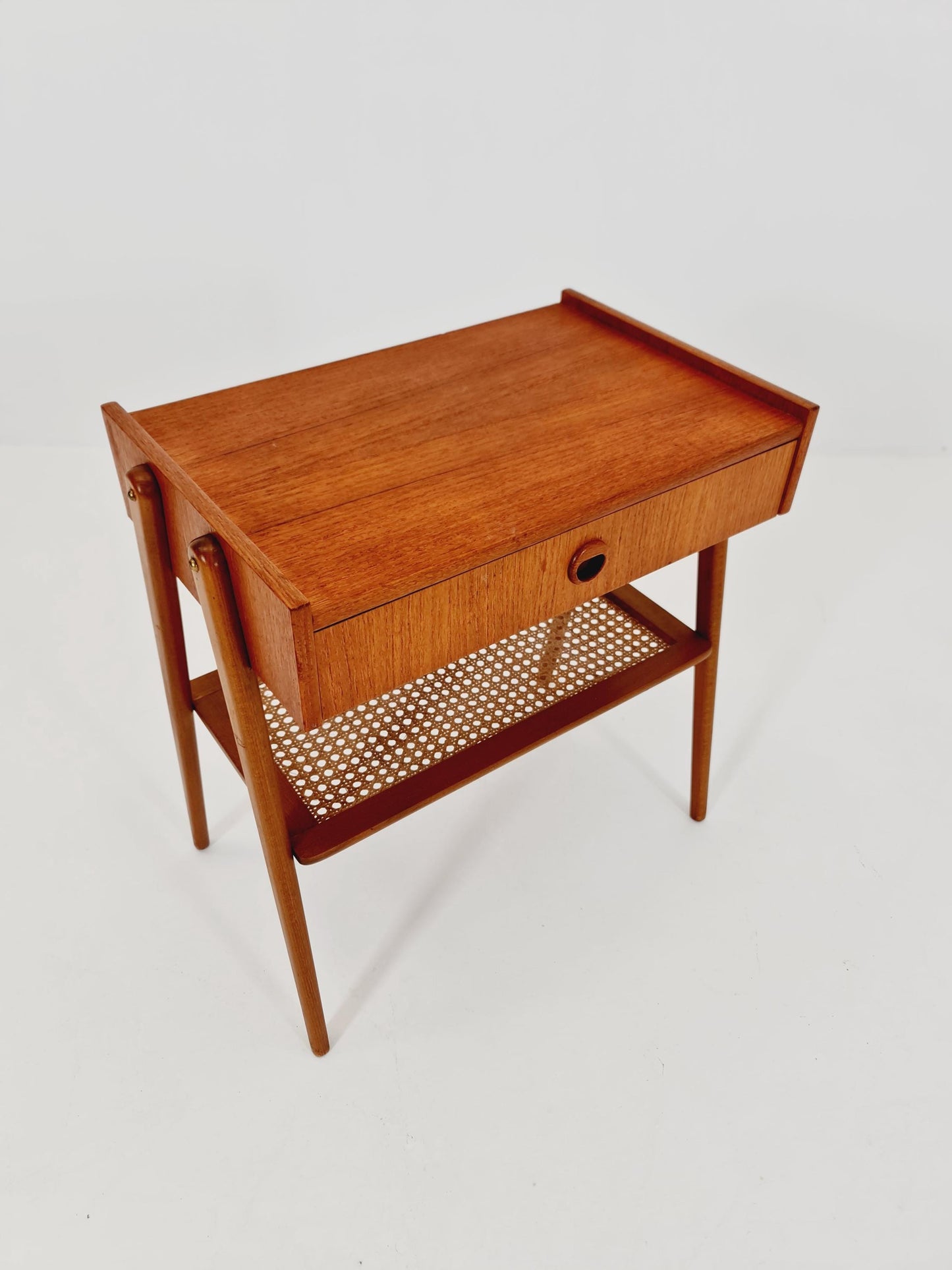 Danish Midcentury Side table/ Bedside table/ Night stand rattan and teak,
