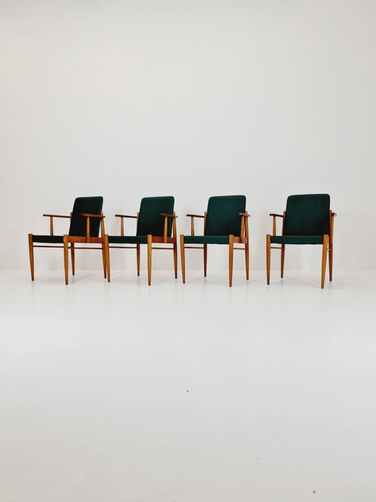Rare Vintage Midcentury German beech Armchair set of 4 , 1950s
