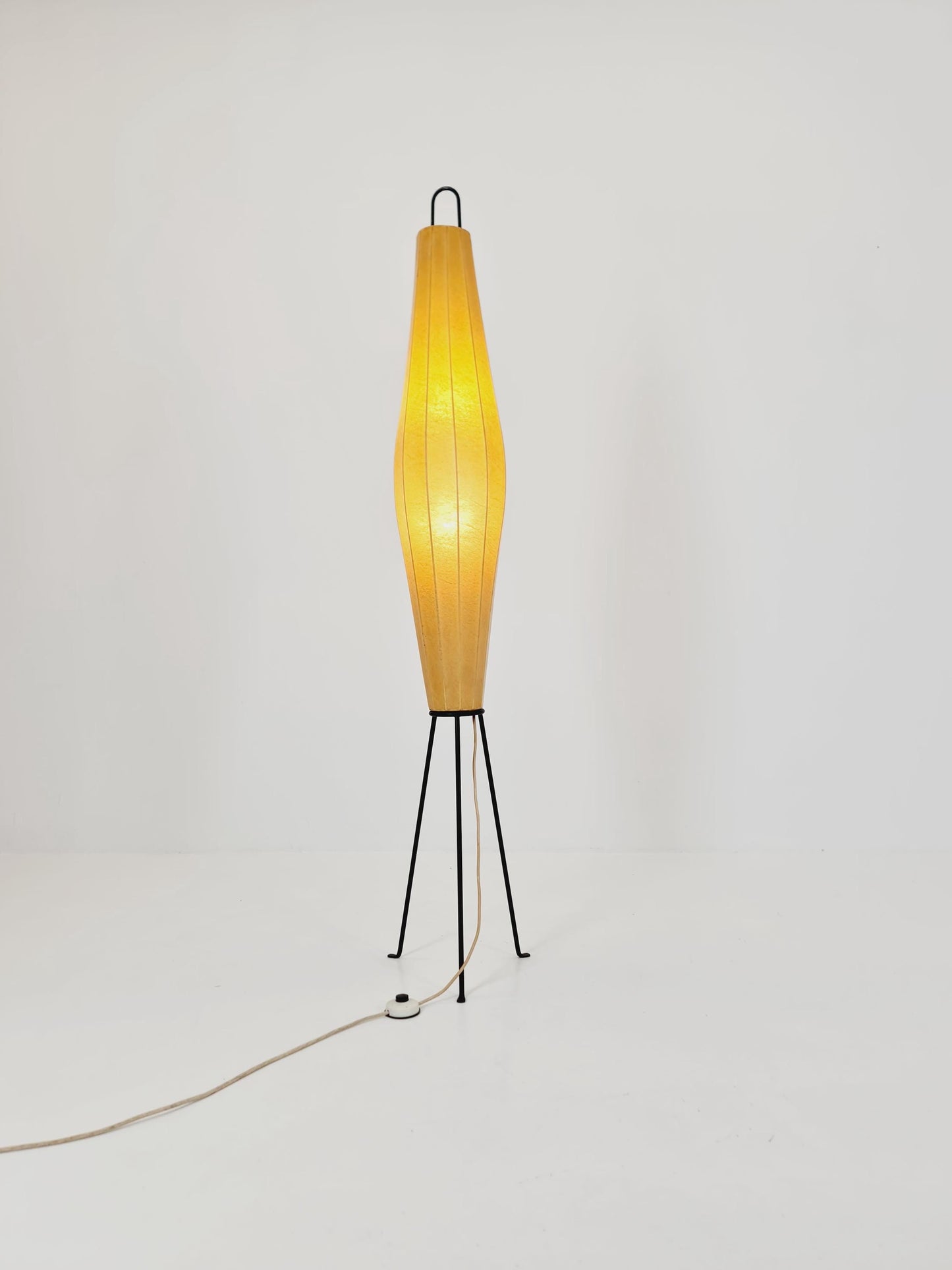 Mid century Danish tripod floor lamp in metal and cocoon shade By Klingele for Artimeta 1957s
