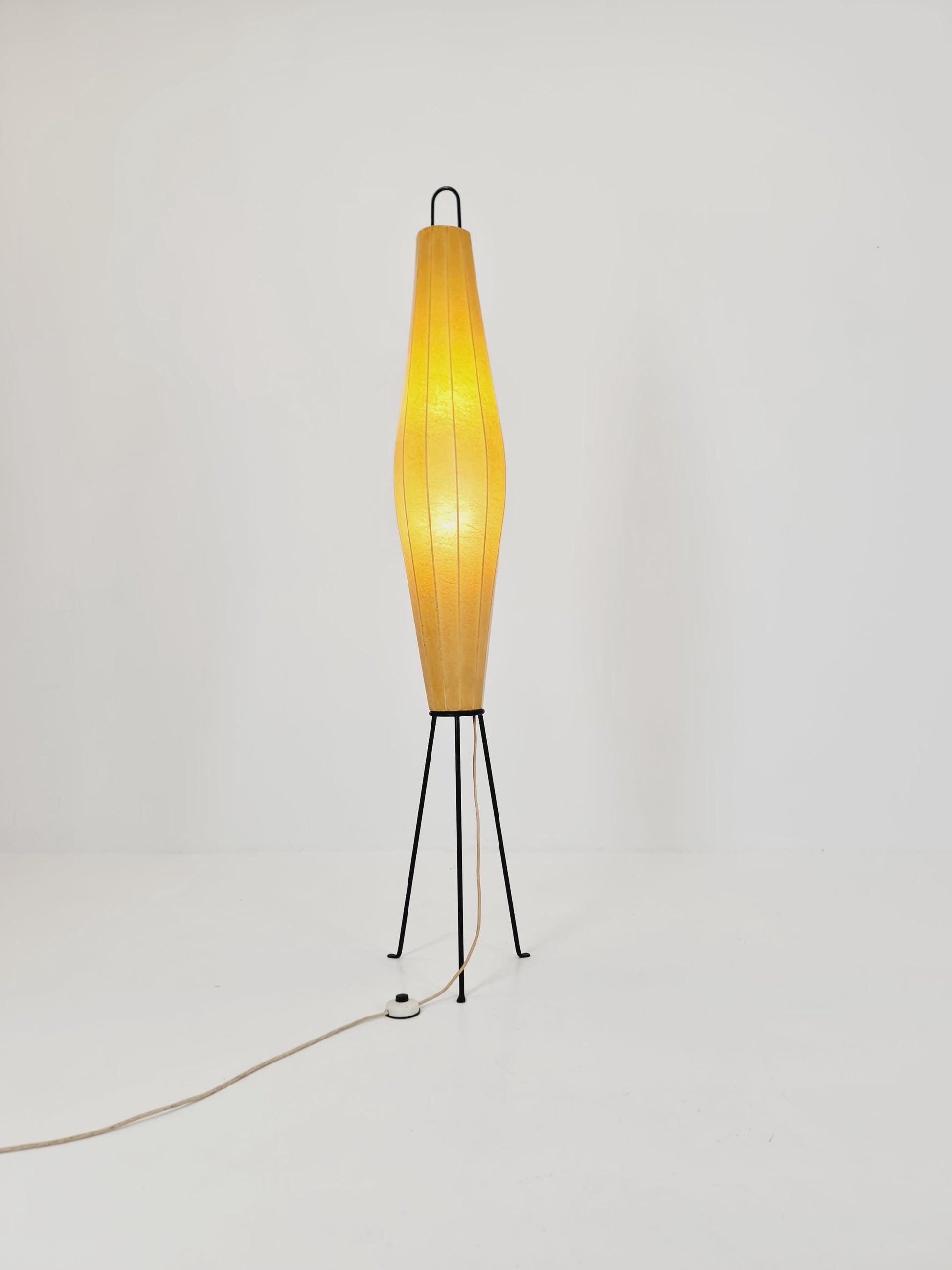 Mid century Danish tripod floor lamp in metal and cocoon shade By Klingele for Artimeta 1957s
