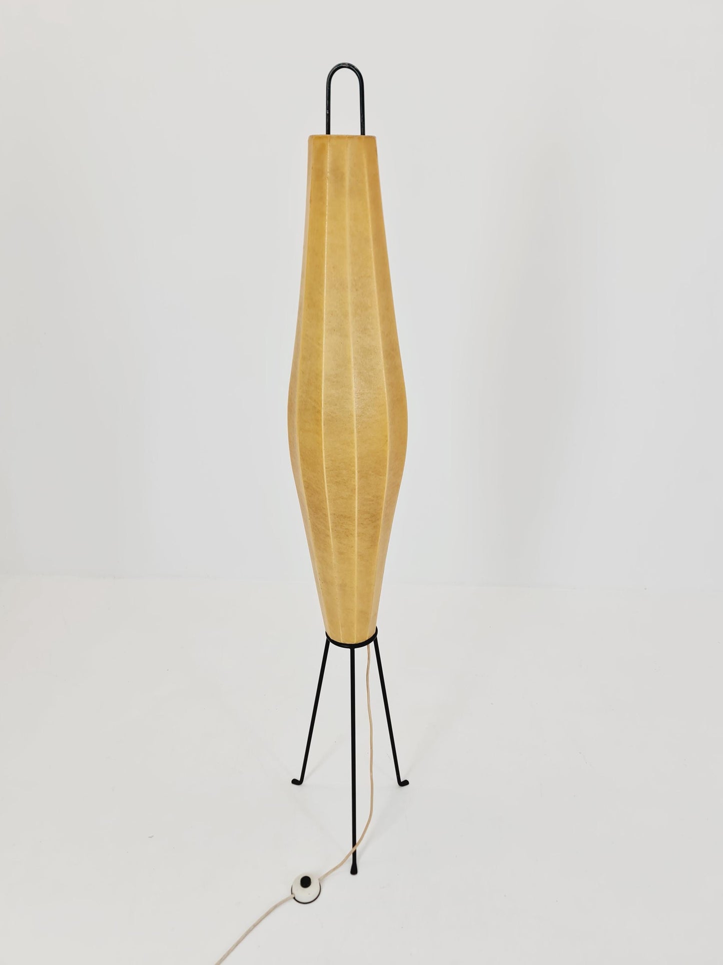 Mid century Danish tripod floor lamp in metal and cocoon shade By Klingele for Artimeta 1957s