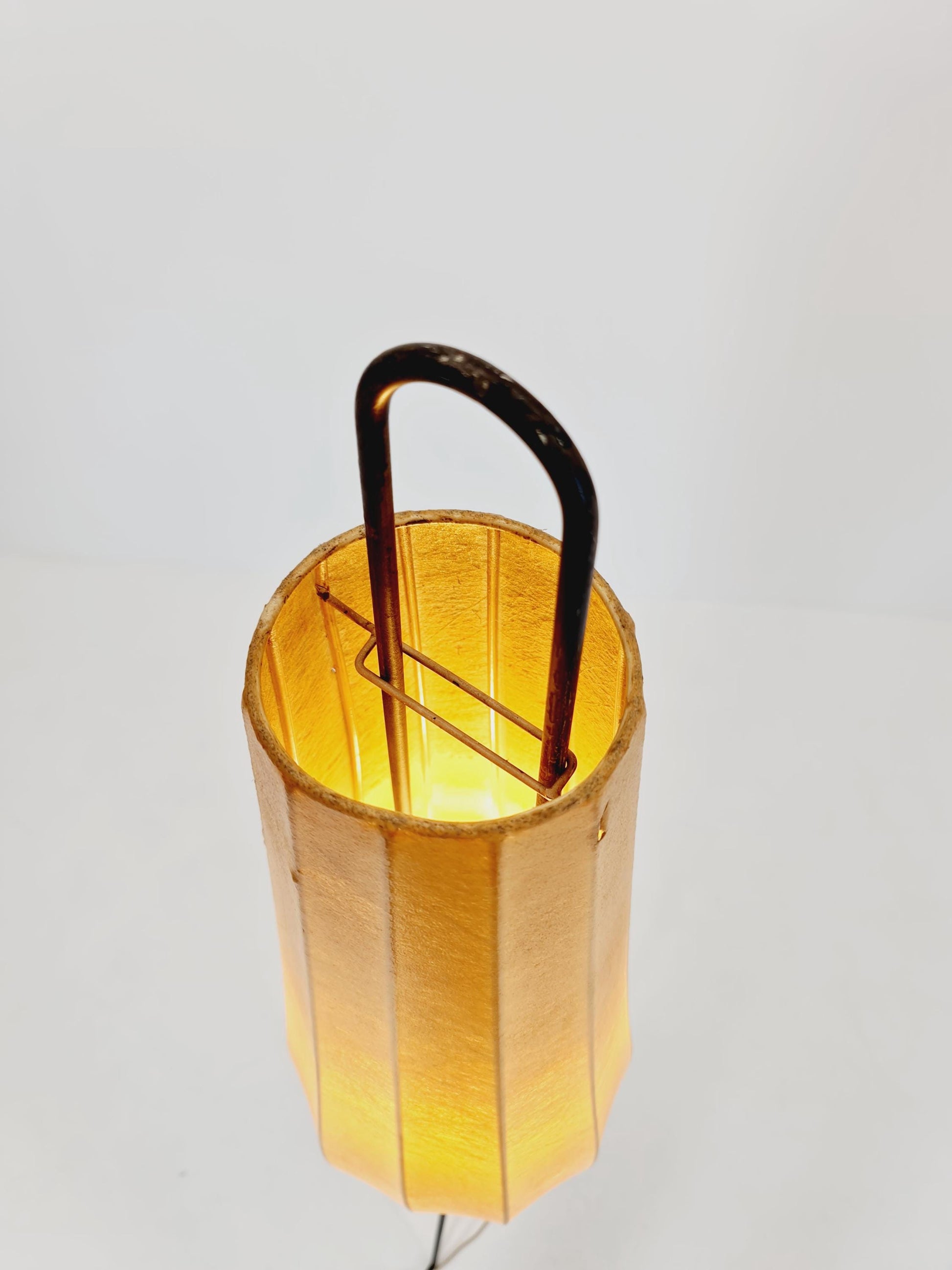 Mid century Danish tripod floor lamp in metal and cocoon shade By Klingele for Artimeta 1957s