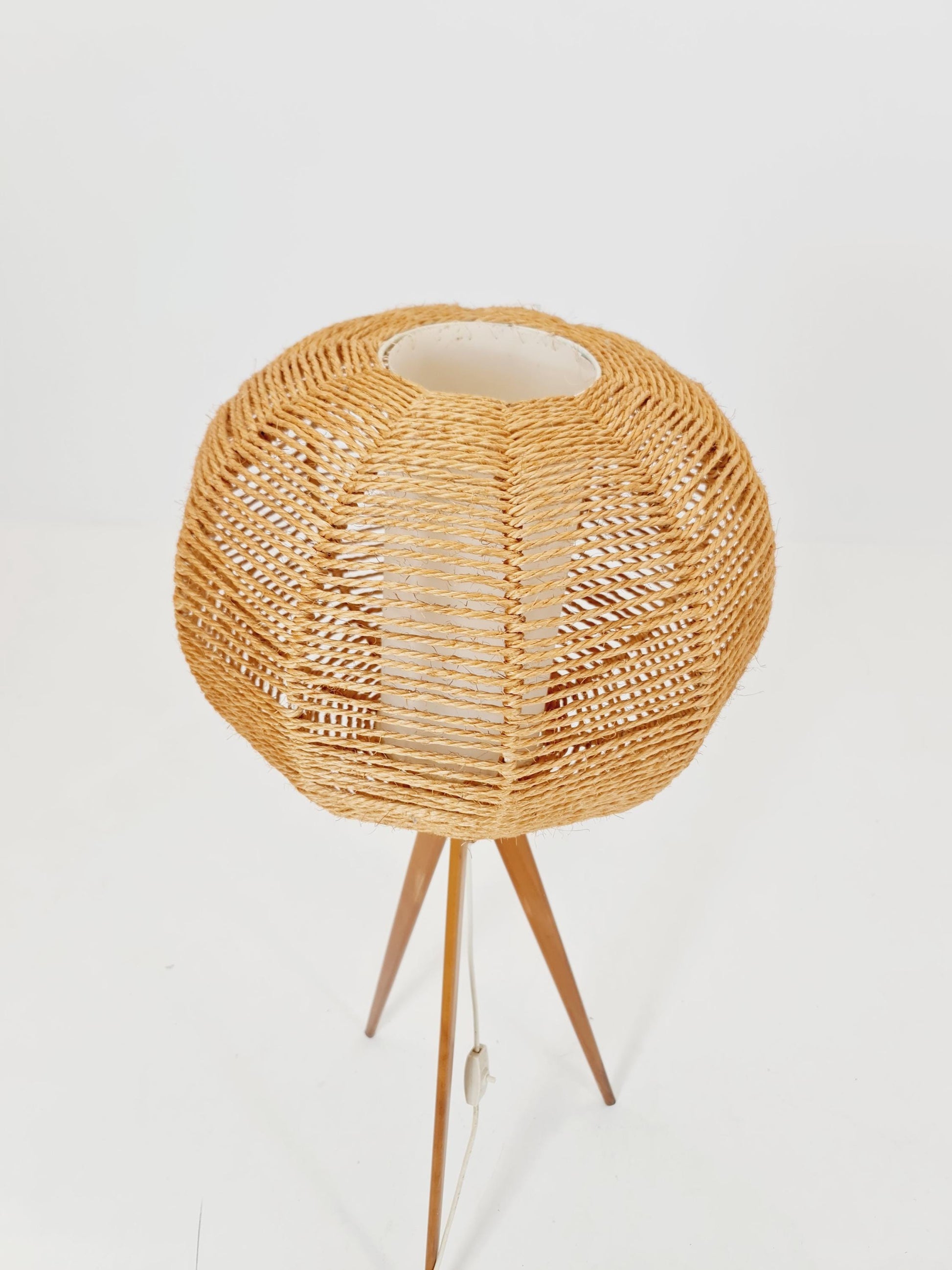 Mid century German tripod floor lamp Beech wood , 1960s