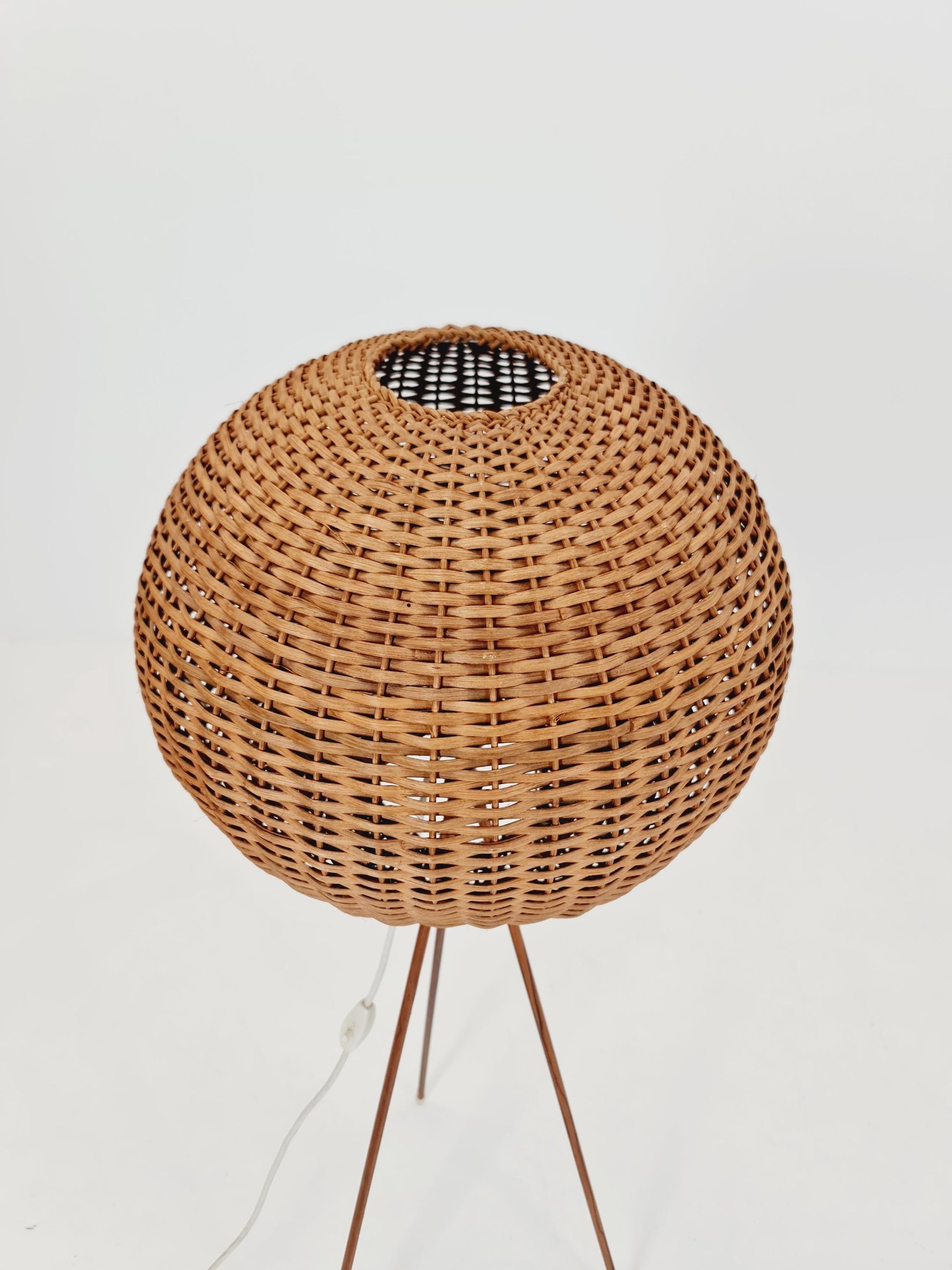 Mid century German tripod floor lamp teak wood , 1960s
