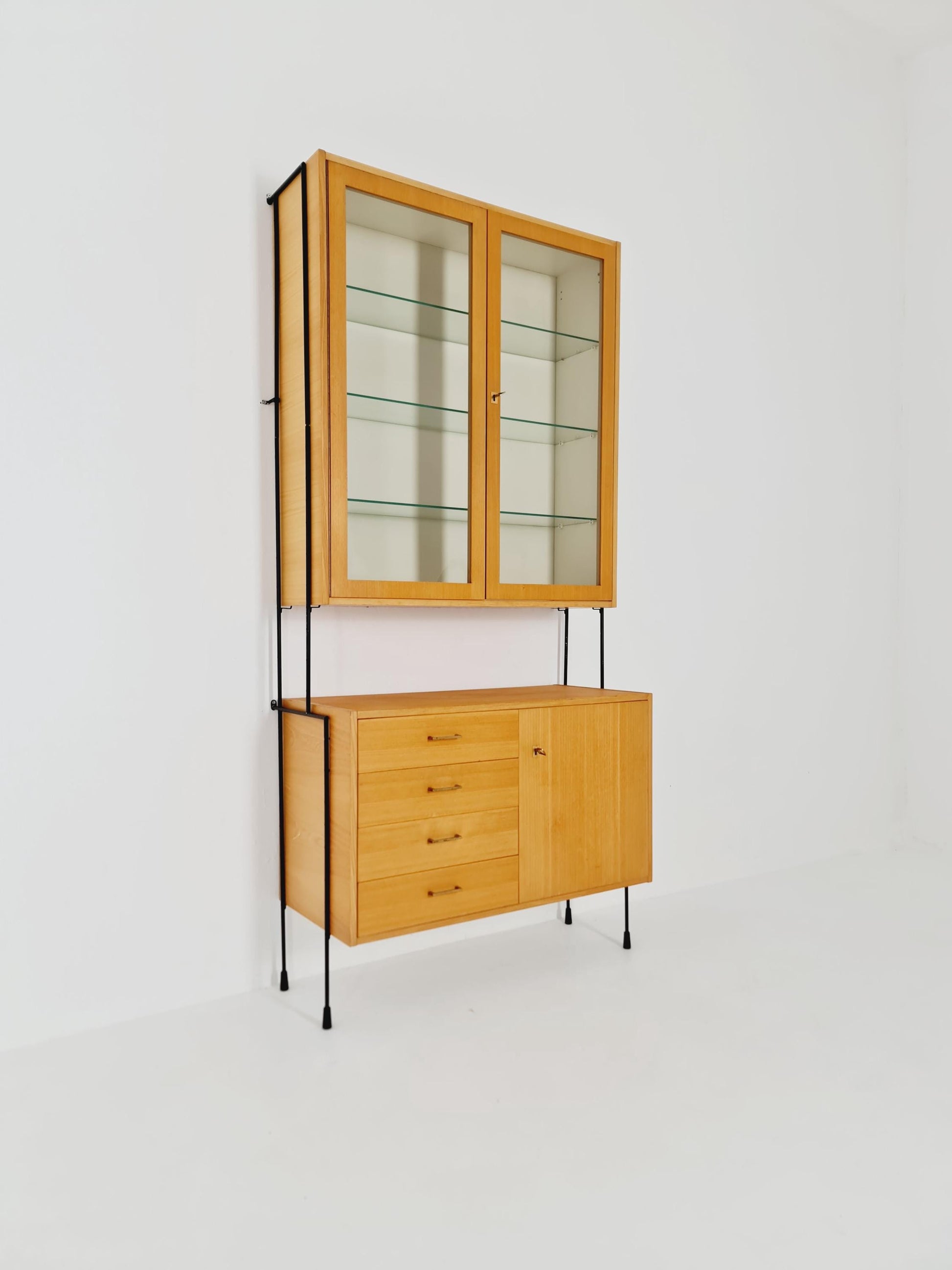 Mid century Ash wall shelving unit by Hilker for Omnia, Germany, 1960s