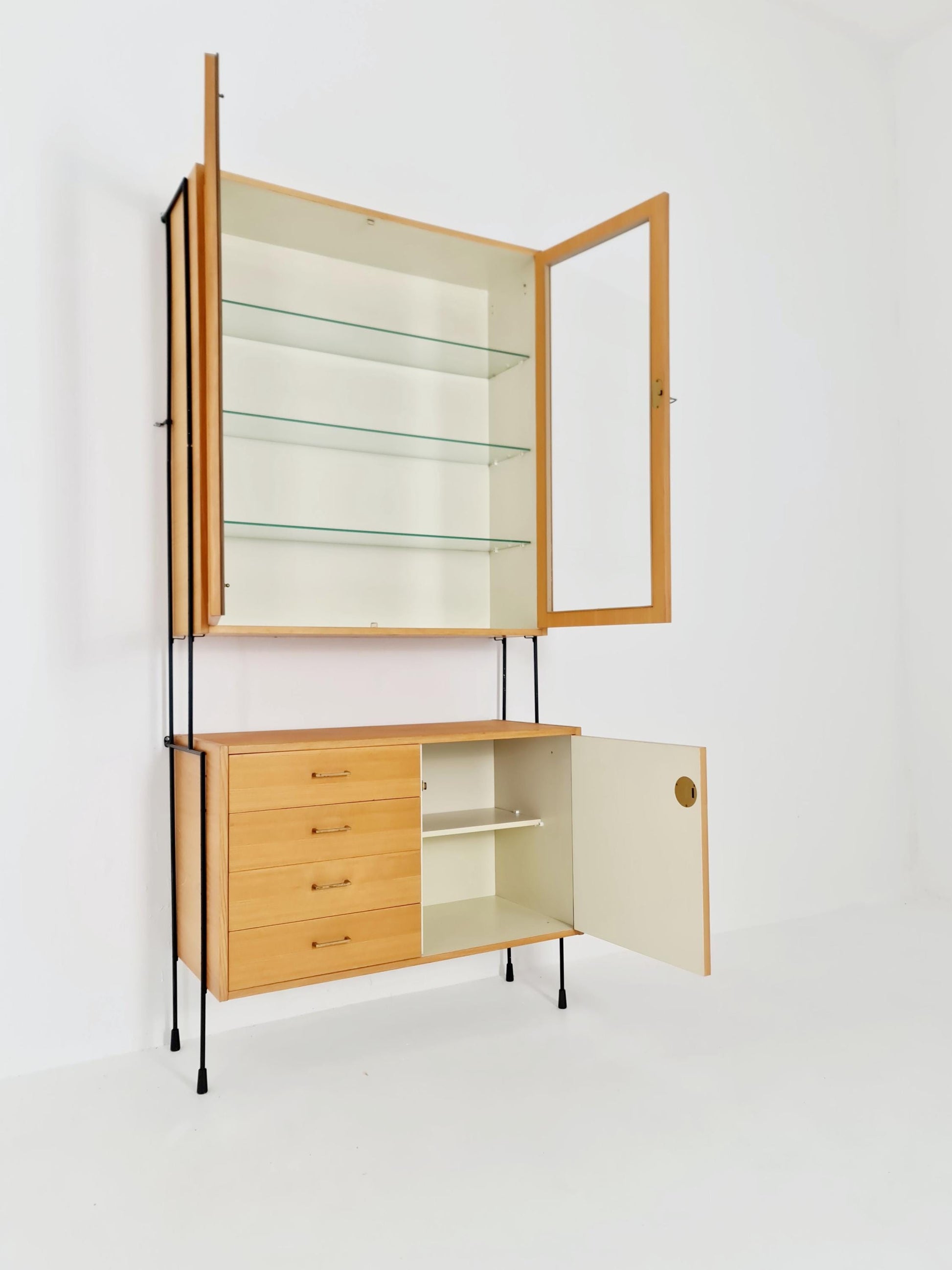 Mid century Ash wall shelving unit by Hilker for Omnia, Germany, 1960s