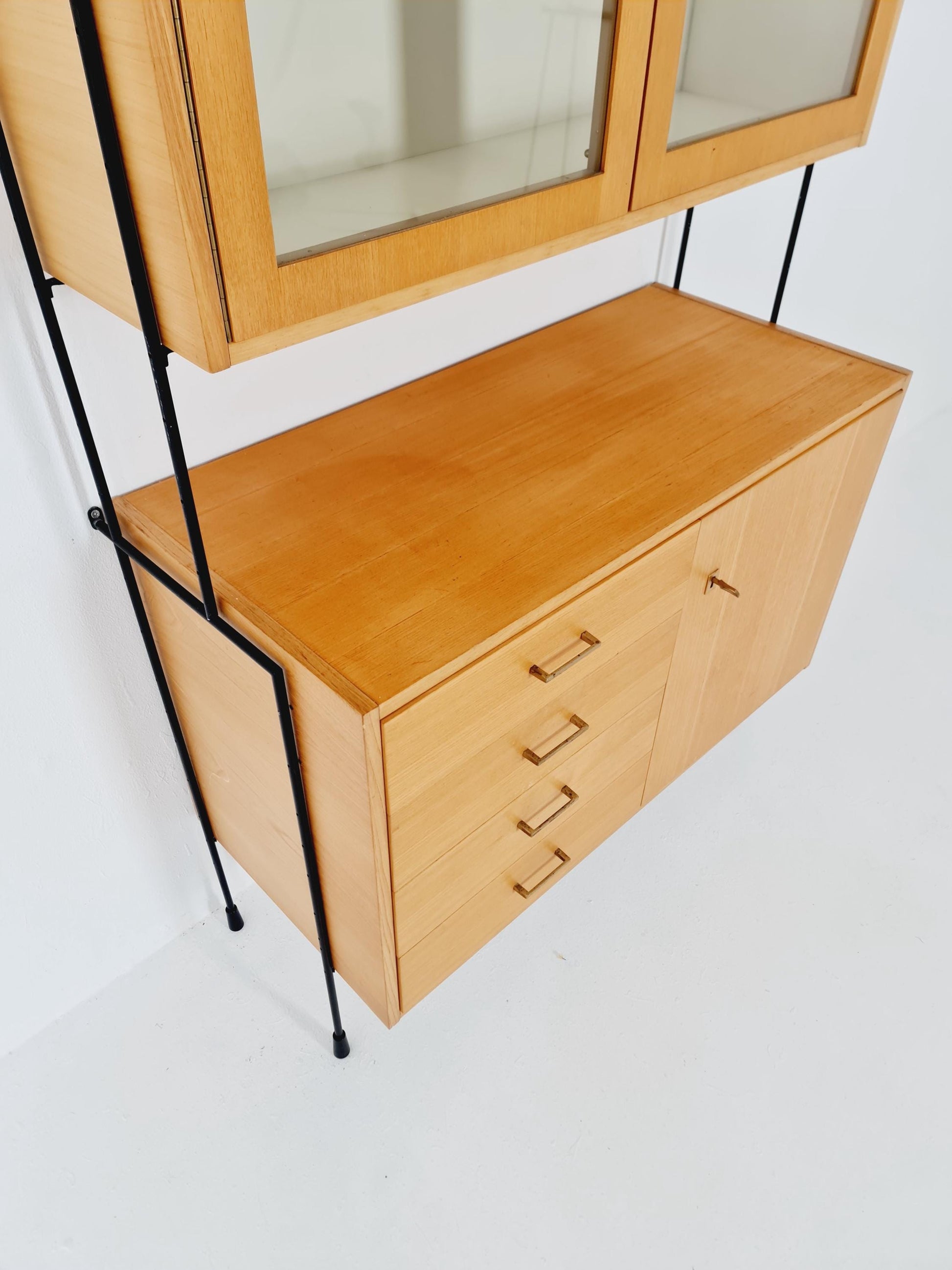 Mid century Ash wall shelving unit by Hilker for Omnia, Germany, 1960s