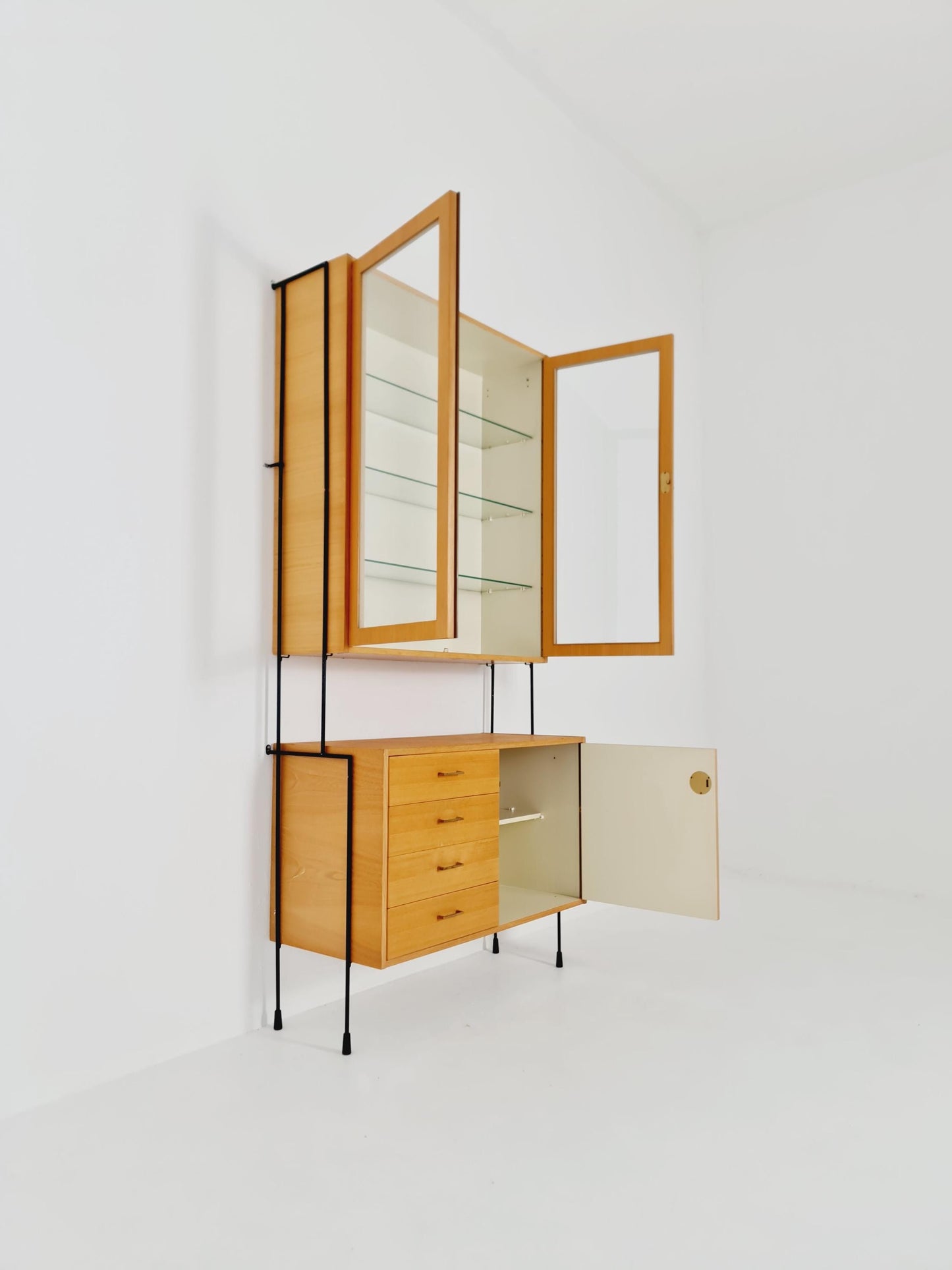 Mid century Ash wall shelving unit by Hilker for Omnia, Germany, 1960s