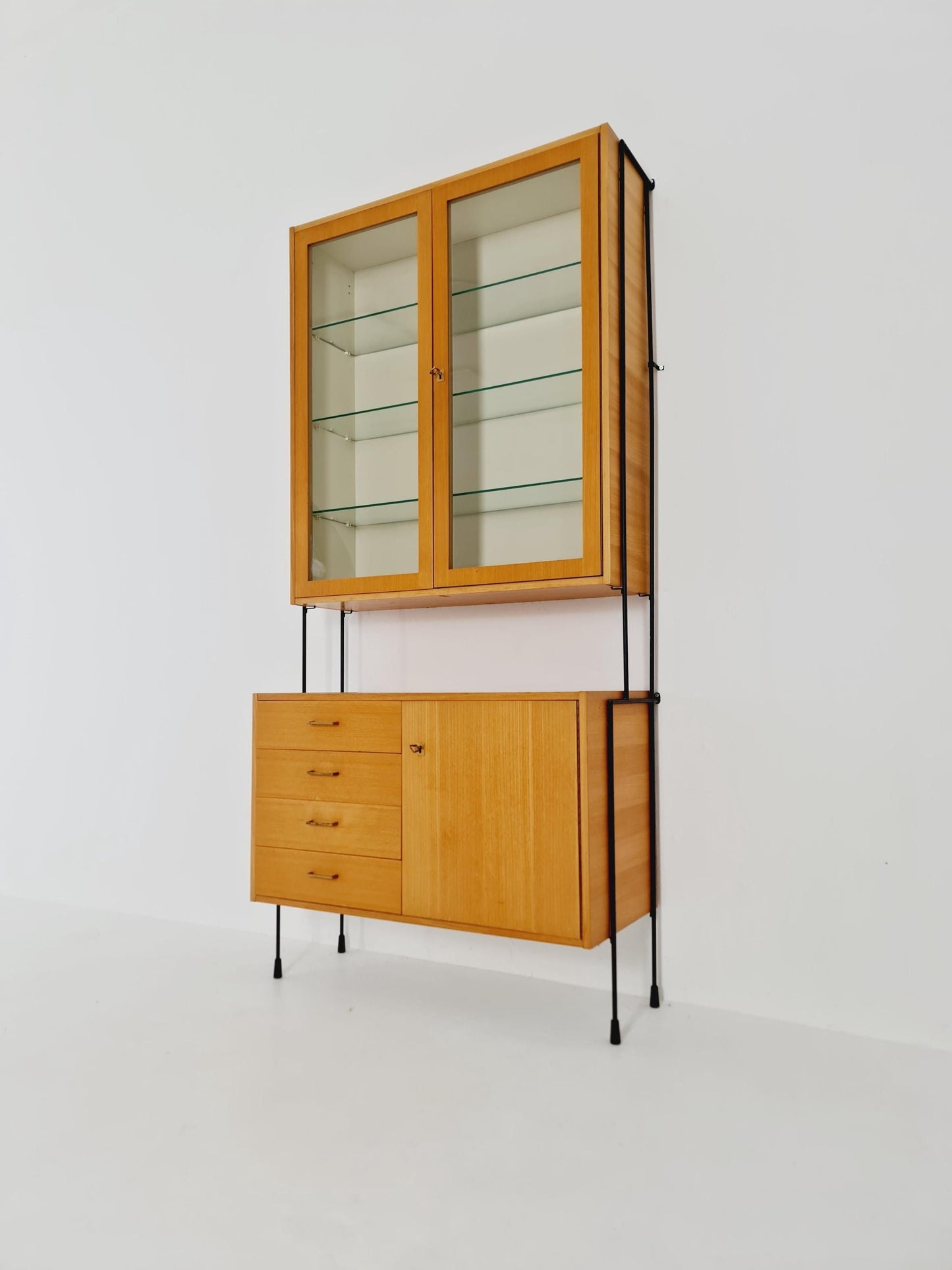 Mid century Ash wall shelving unit by Hilker for Omnia, Germany, 1960s