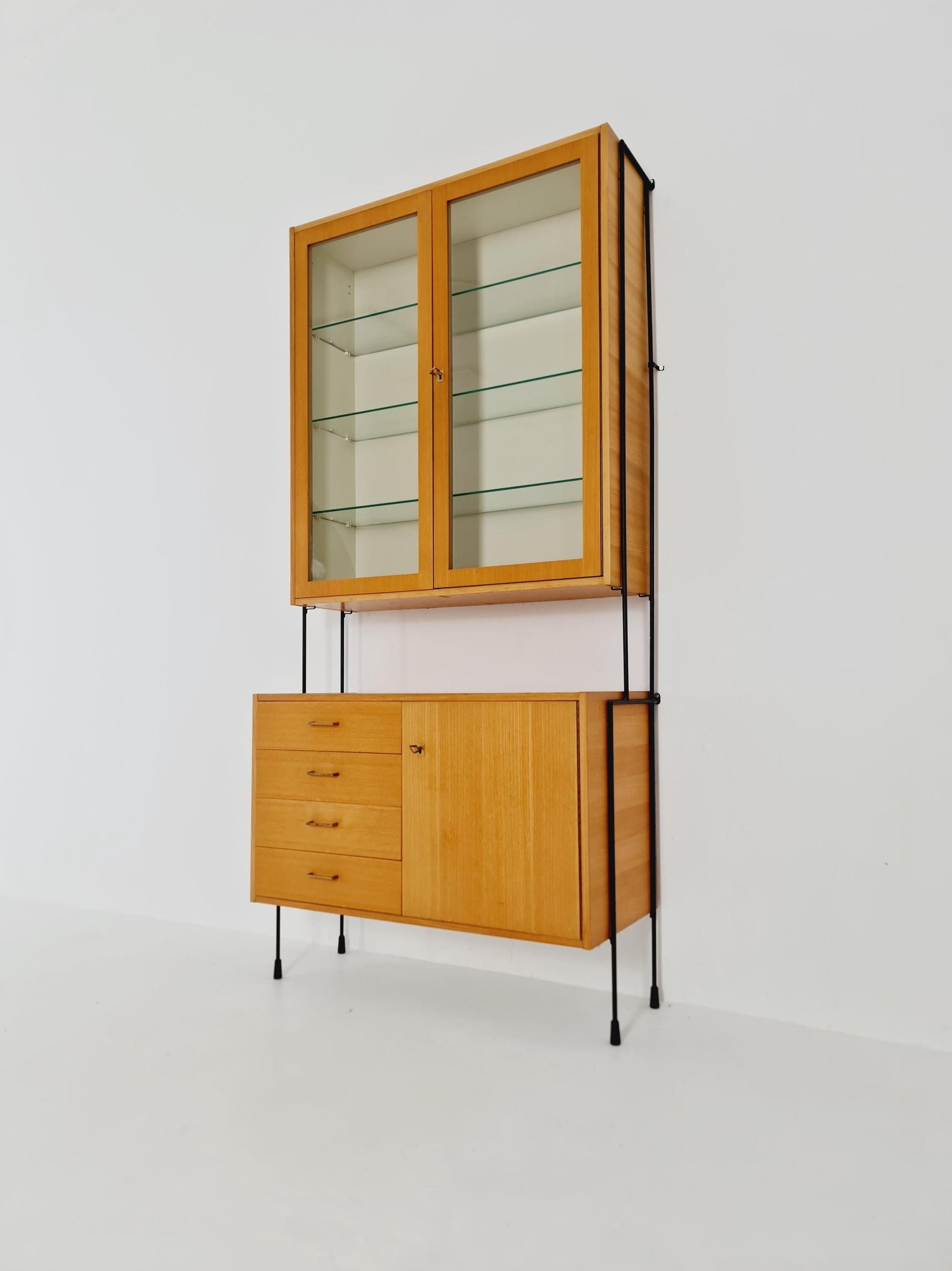 Mid century Ash wall shelving unit by Hilker for Omnia, Germany, 1960s