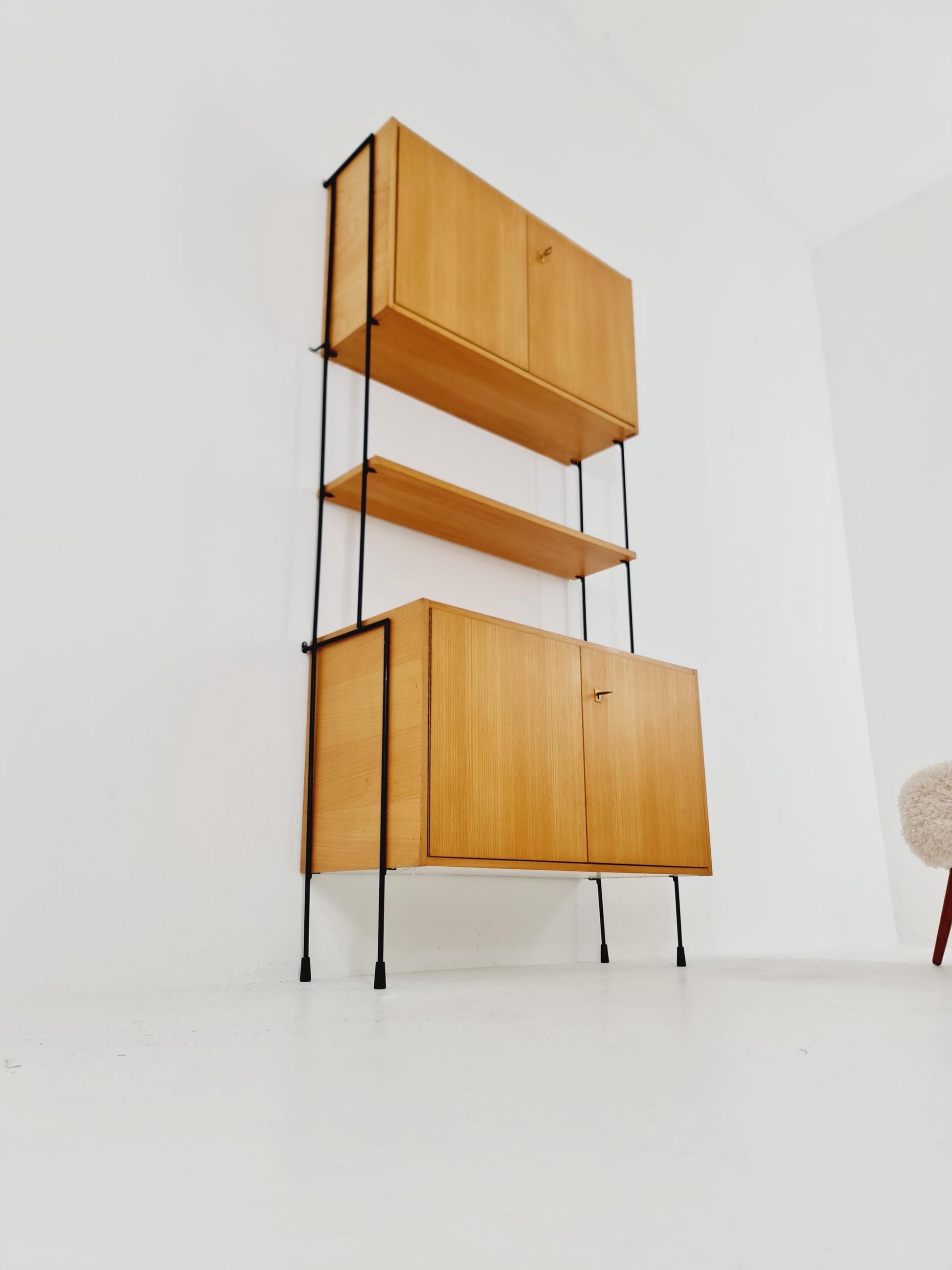 Mid century Ash wall shelving unit by Hilker for Omnia, Germany, 1960s