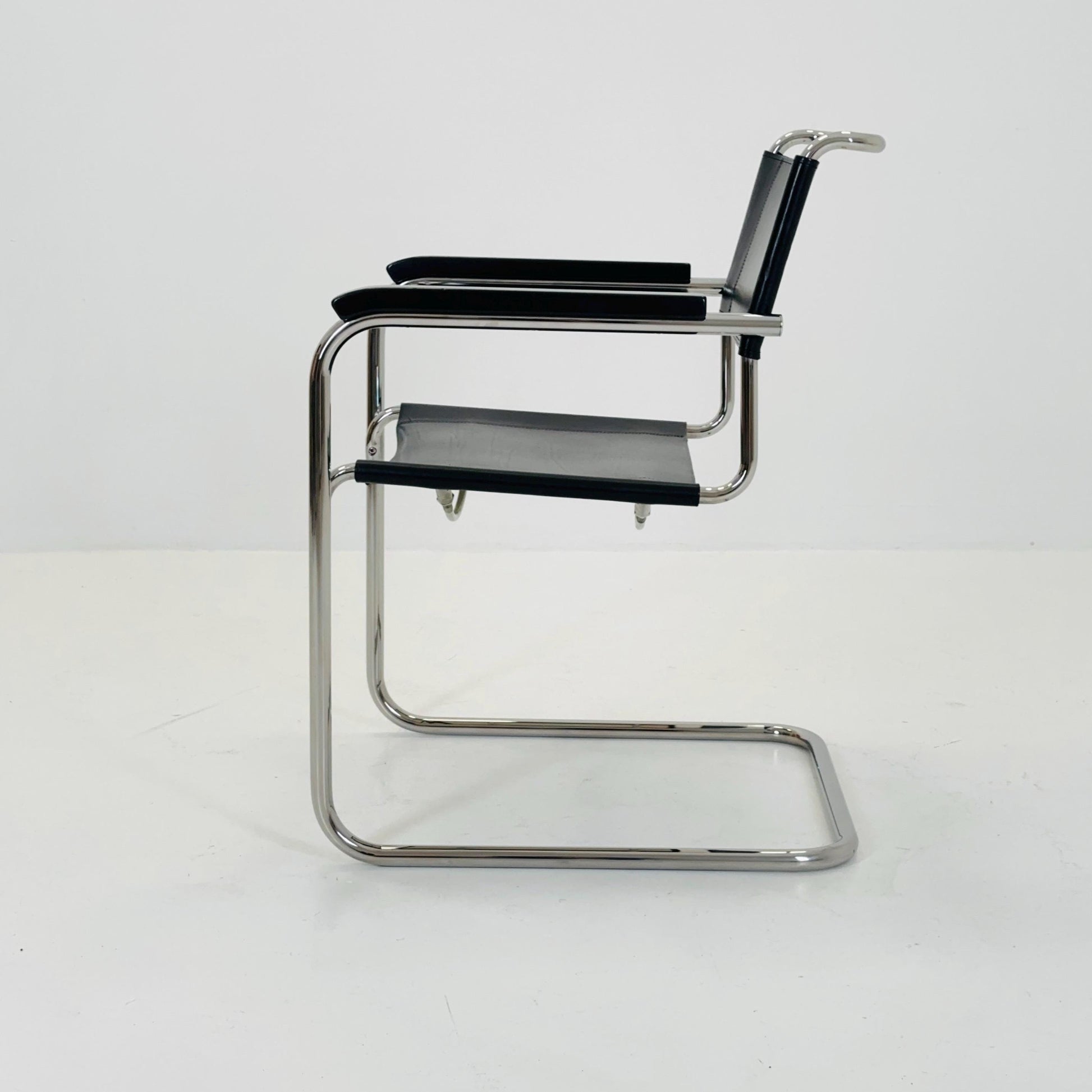 1 of 25 Bauhaus black leather iconic armchair by mart Stam for Thonet 1980s