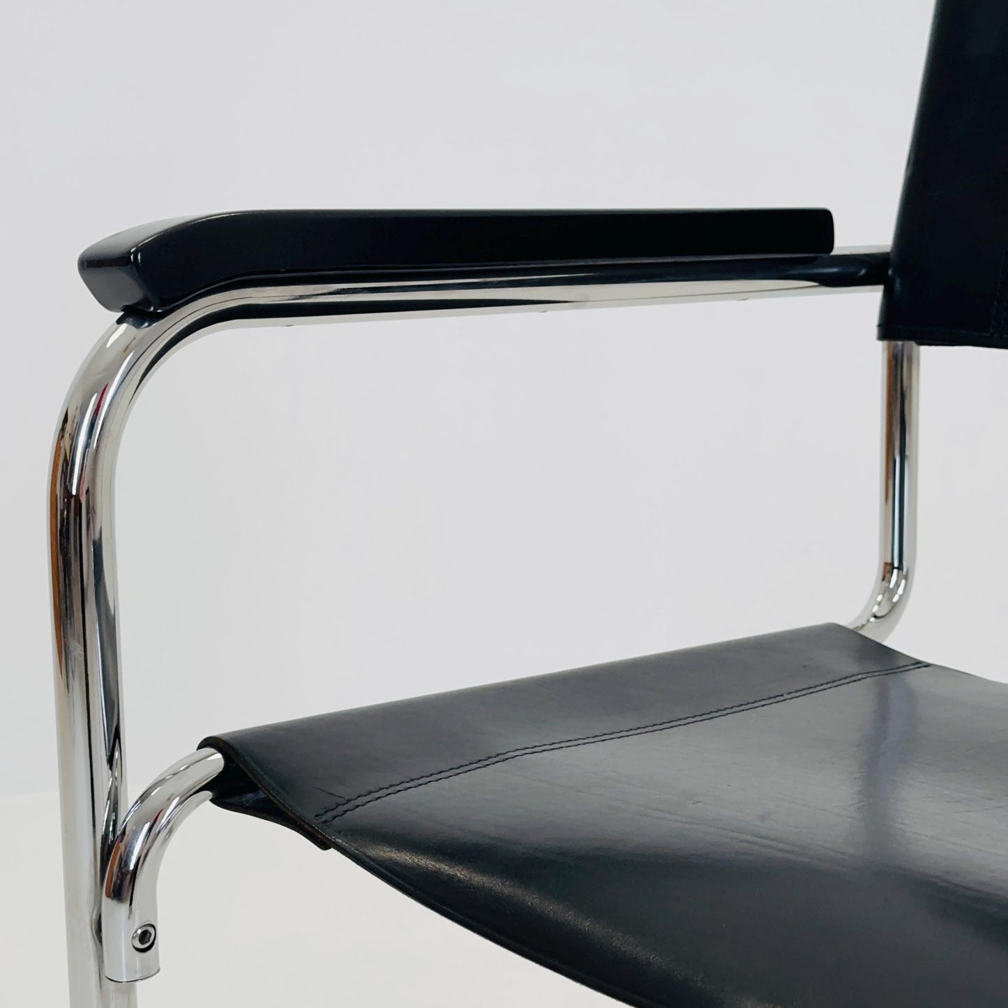 1 of 25 Bauhaus black leather iconic armchair by mart Stam for Thonet 1980s