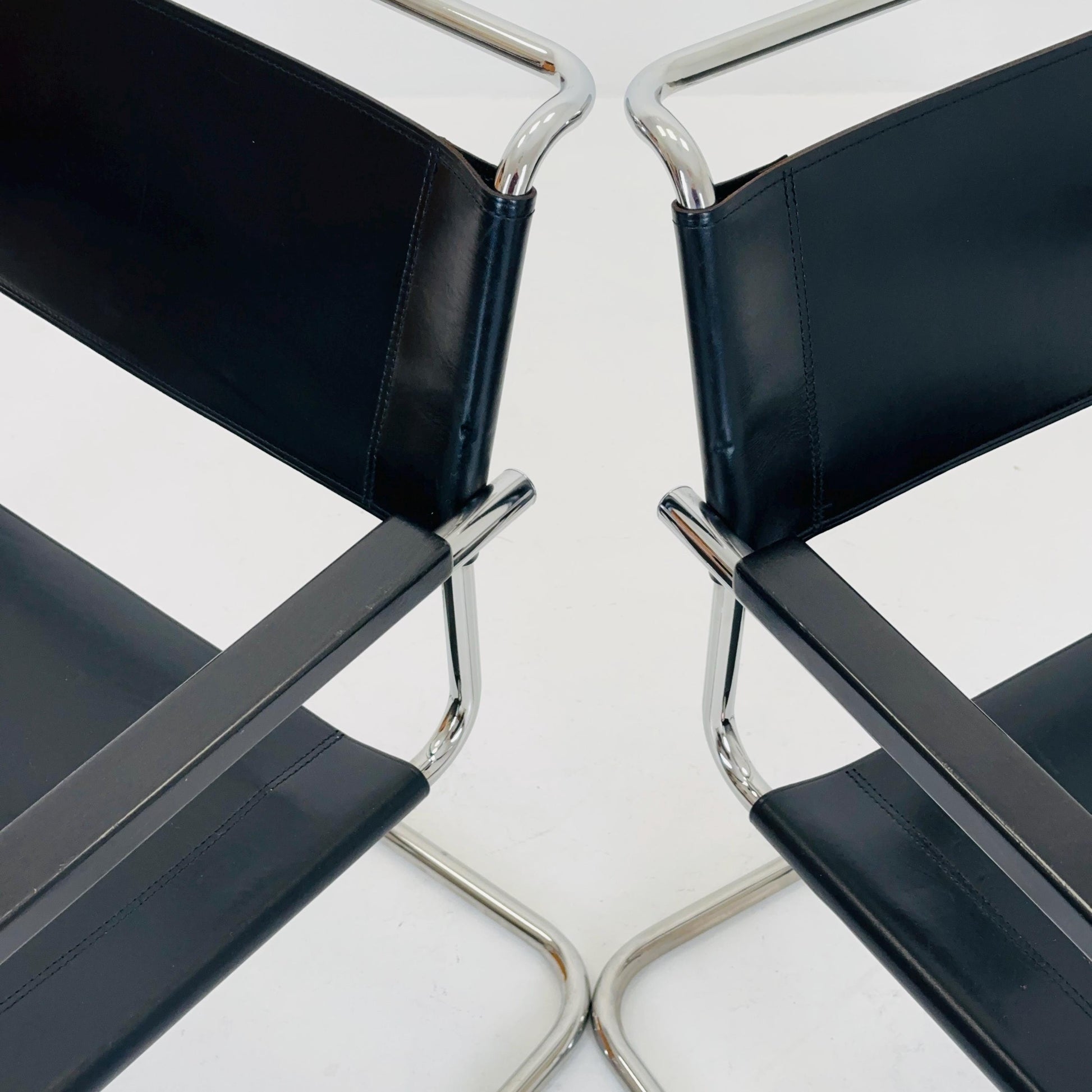 Set of 6 Bauhaus black leather iconic armchairs by mart Stam for Thonet 1980s