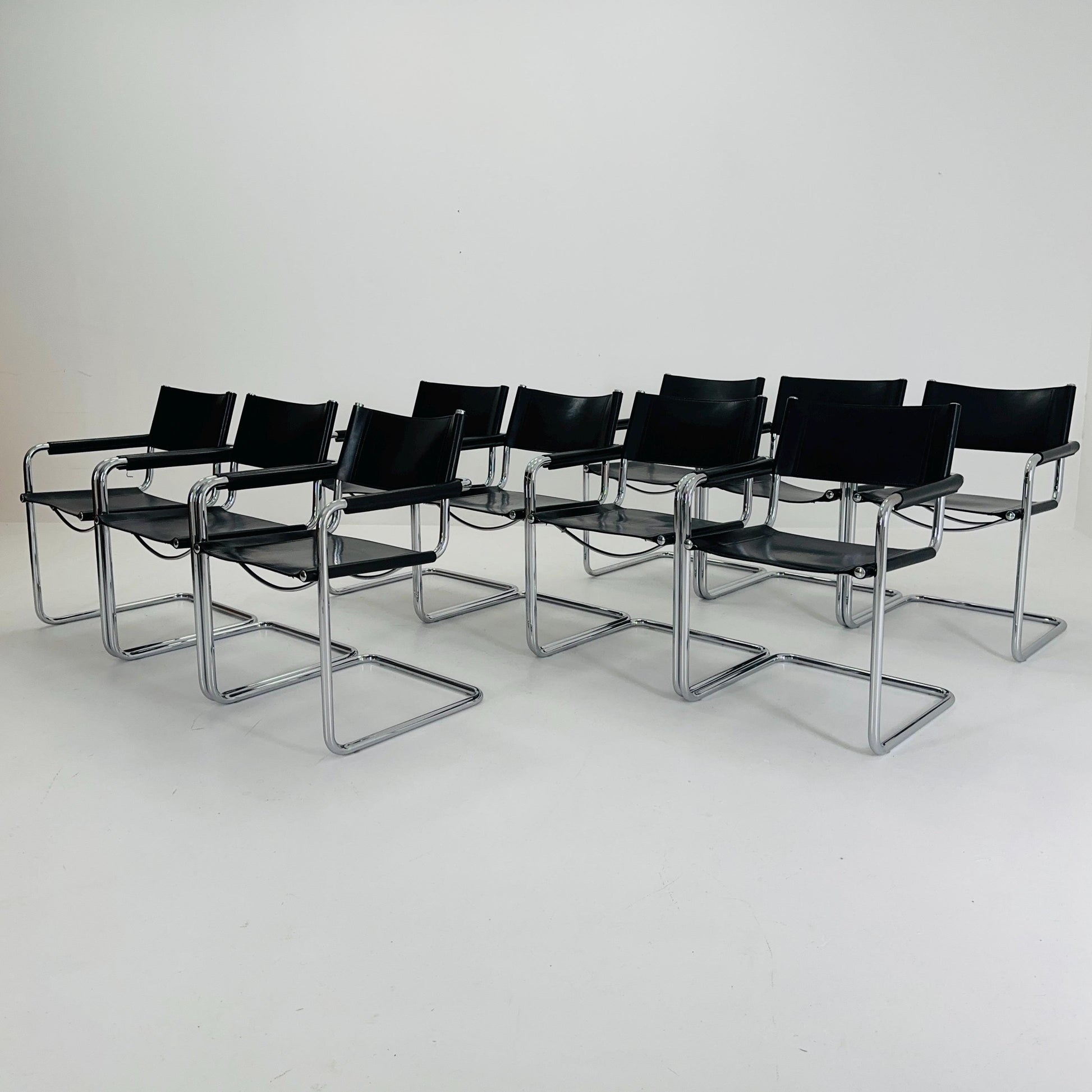 1 of 10 Mid century B34 Matteo Grassi Mg5 black leather cantilever chair by Mart Stam italy 1980s