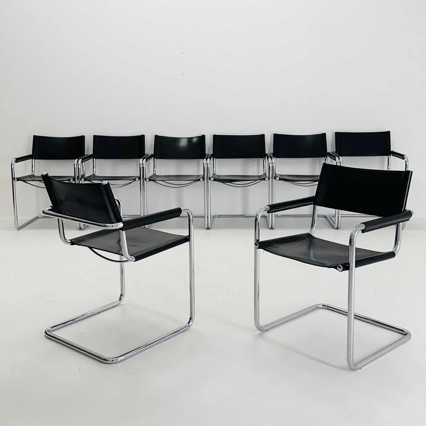 1 of 10 Mid century B34 Matteo Grassi Mg5 black leather cantilever chair by Mart Stam italy 1980s