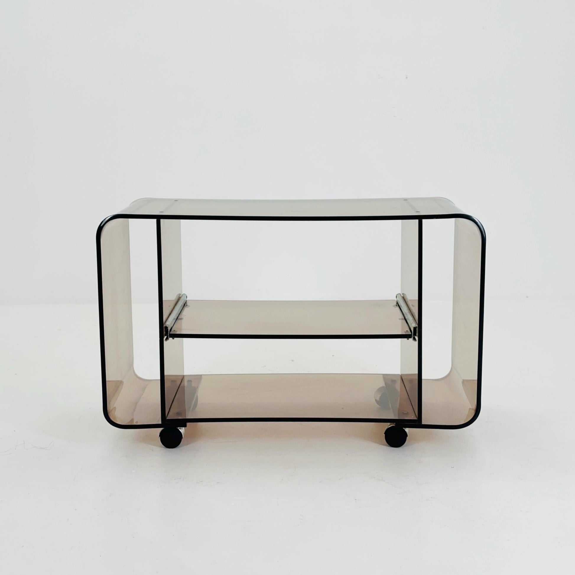 Space age Smoked Brown Plexiglass Trolley by Michel Dumas for Roche Bobois 1970s