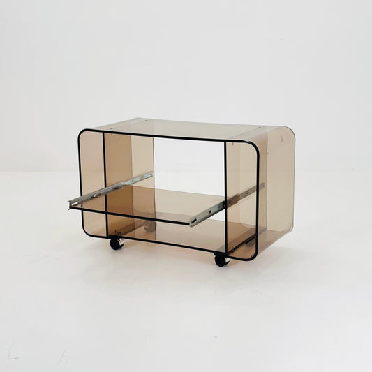 Space age Smoked Brown Plexiglass Trolley by Michel Dumas for Roche Bobois 1970s
