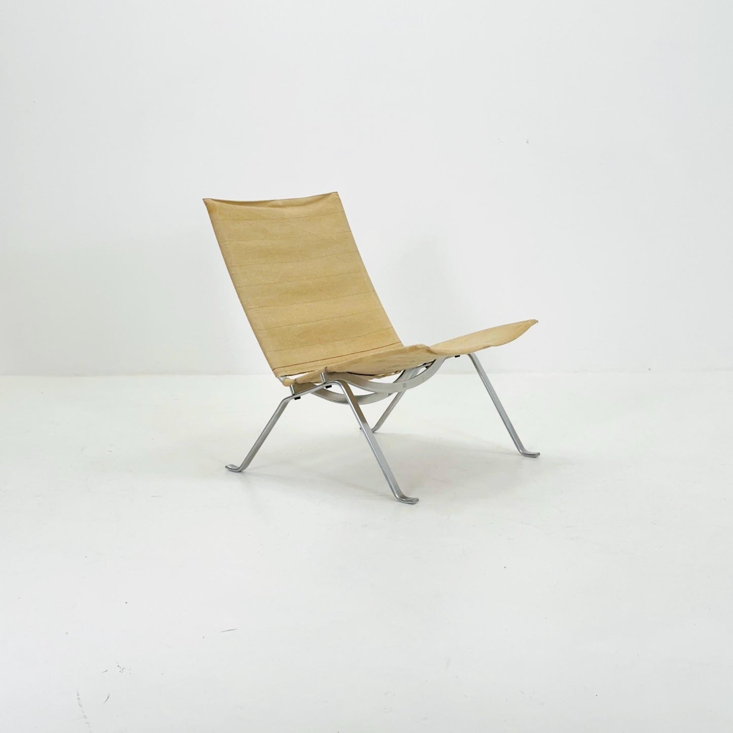 1 of 4 Mid century modern Poul Kjærholm PK22 Lounge Chair by Fritz Hansen Canvas Upholstery Denmark , 1980s