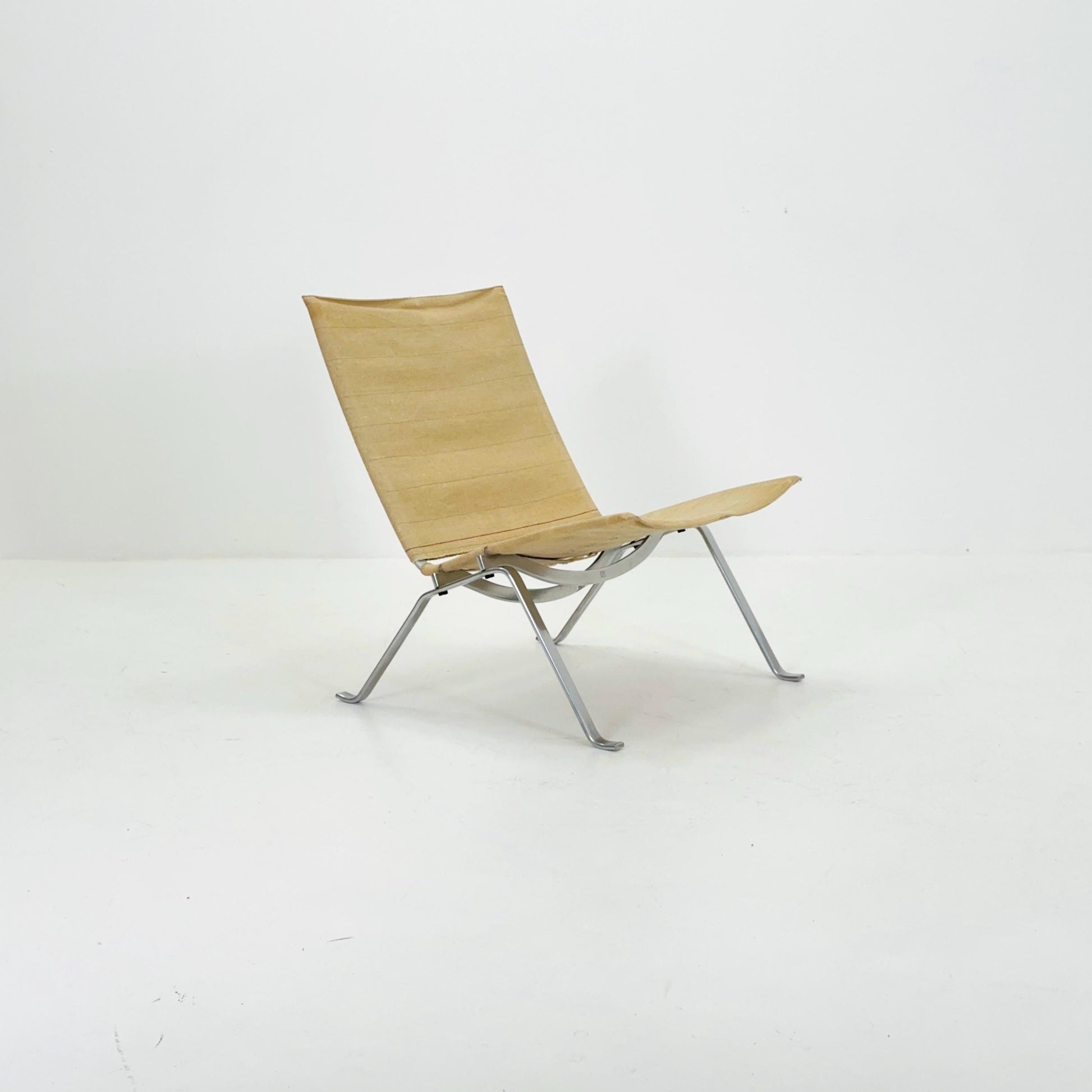 1 of 4 Mid century modern Poul Kjærholm PK22 Lounge Chair by Fritz Hansen Canvas Upholstery Denmark , 1980s