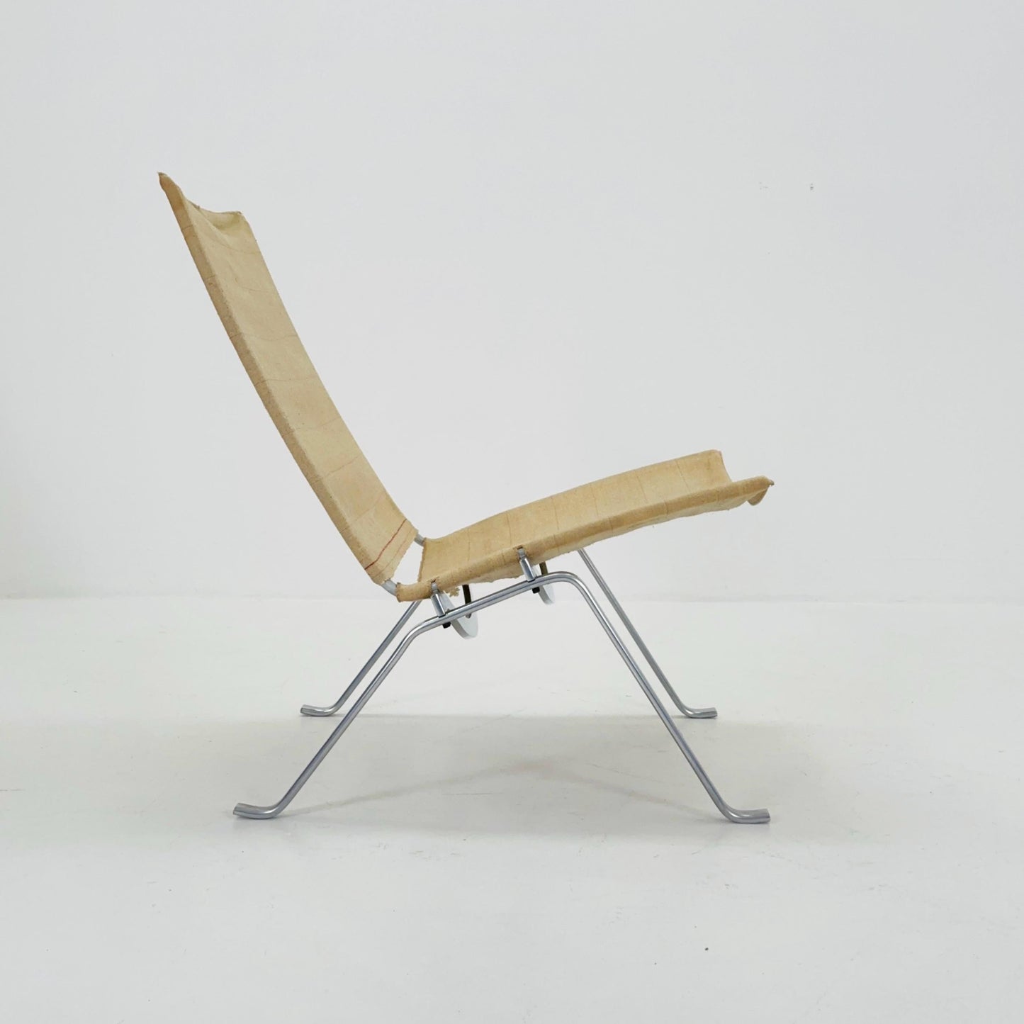 1 of 4 Mid century modern Poul Kjærholm PK22 Lounge Chair by Fritz Hansen Canvas Upholstery Denmark , 1980s