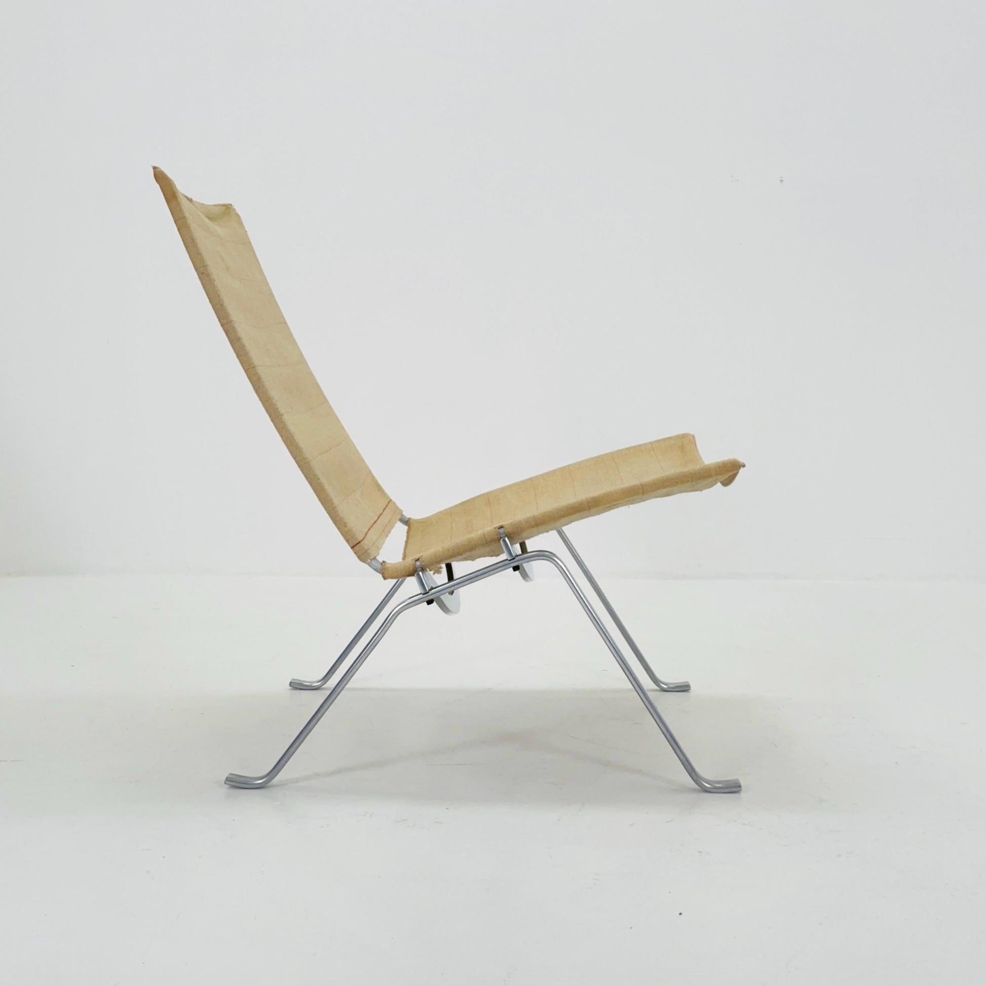1 of 4 Mid century modern Poul Kjærholm PK22 Lounge Chair by Fritz Hansen Canvas Upholstery Denmark , 1980s