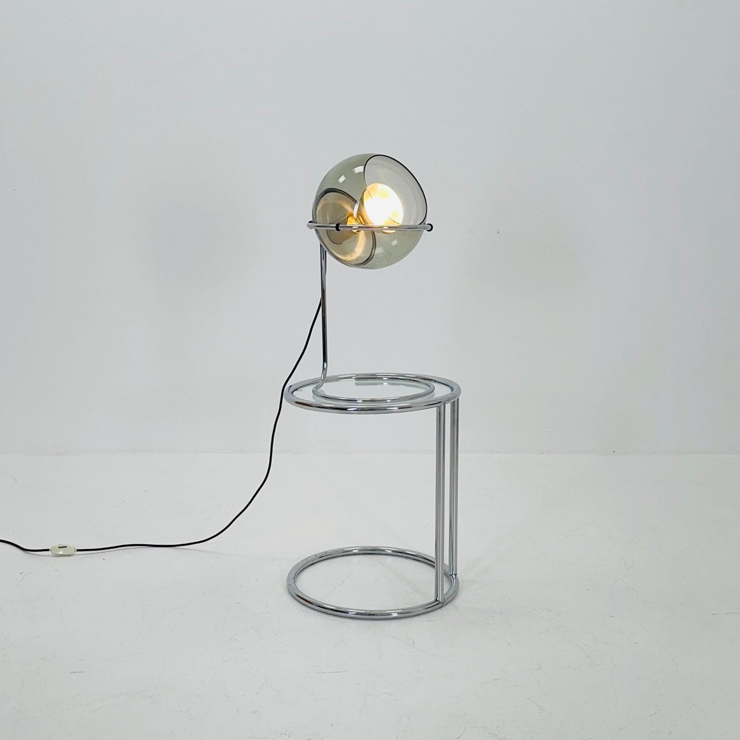 Mid-Century Space Age Table Lamp in Glass & Chrome, 1980s Italy