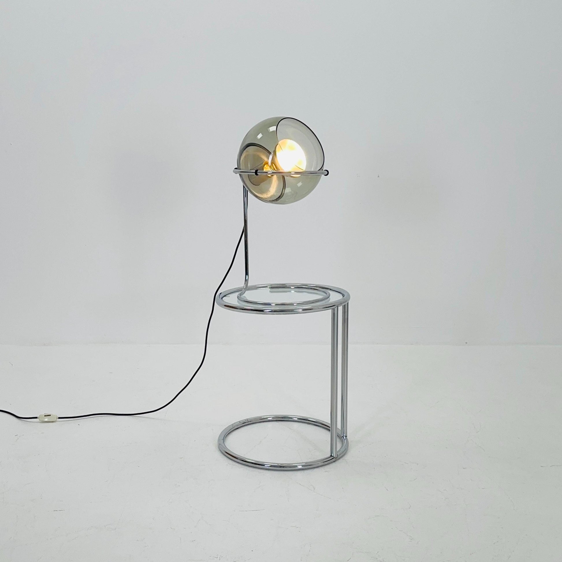 Mid-Century Space Age Table Lamp in Glass & Chrome, 1980s Italy
