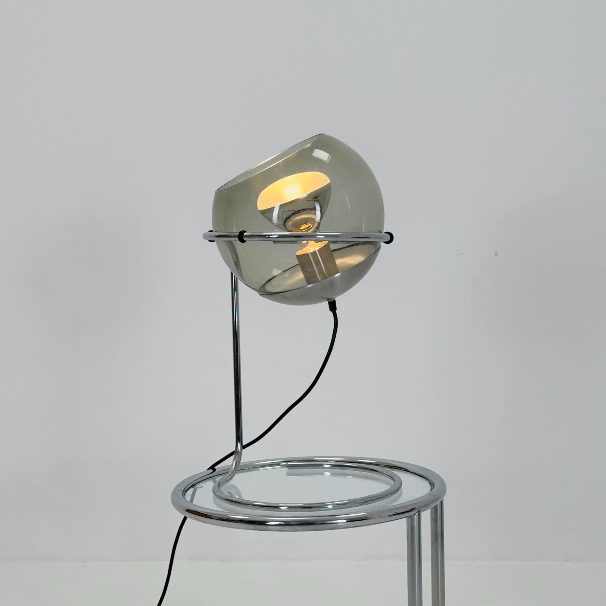 Mid-Century Space Age Table Lamp in Glass & Chrome, 1980s Italy
