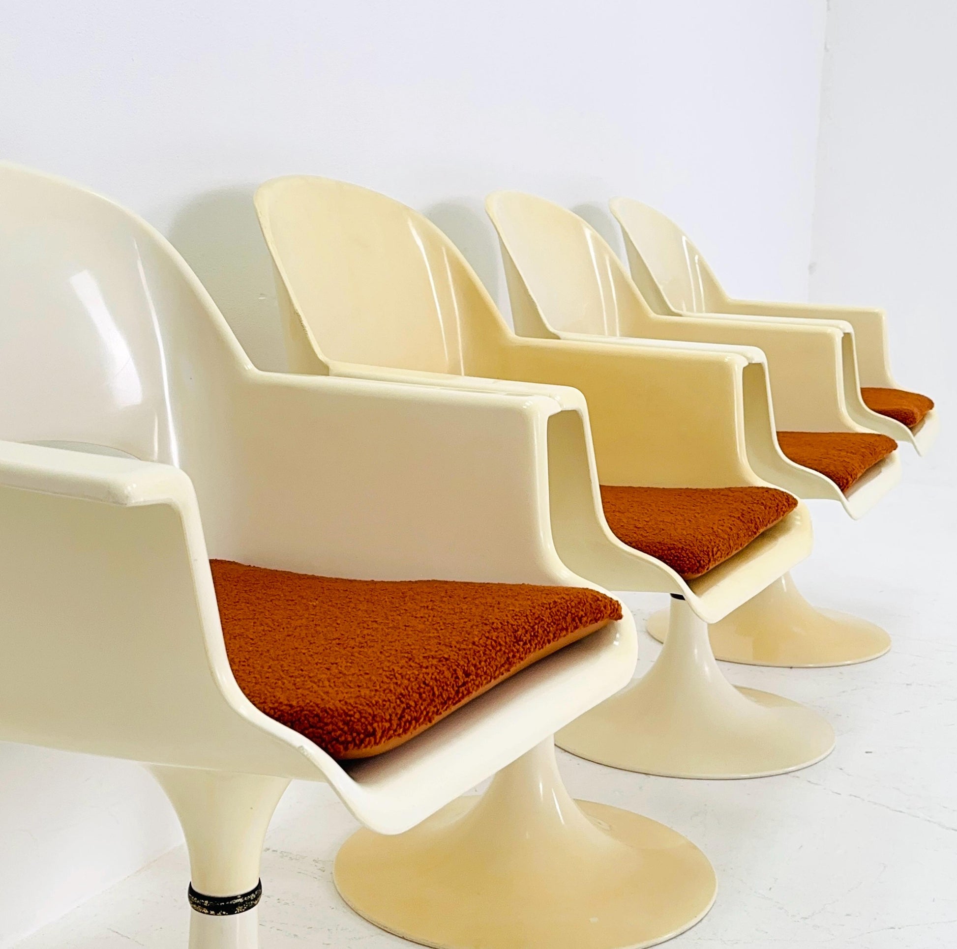 set of 4 Space-age Tulip dining revolving armchairs by Kurz, Germany 1970s