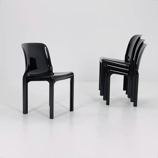 Set of 4 Vintage dark brown Selene Fiberglass Chair by Vico Magistretti for Artemide 1968