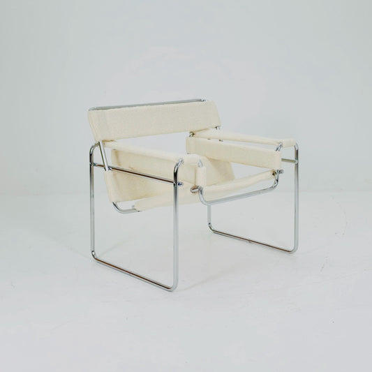 Mid century B3 armchair WASSILY by Marcel Brauer in white Teddy Fabric 1990s Italy