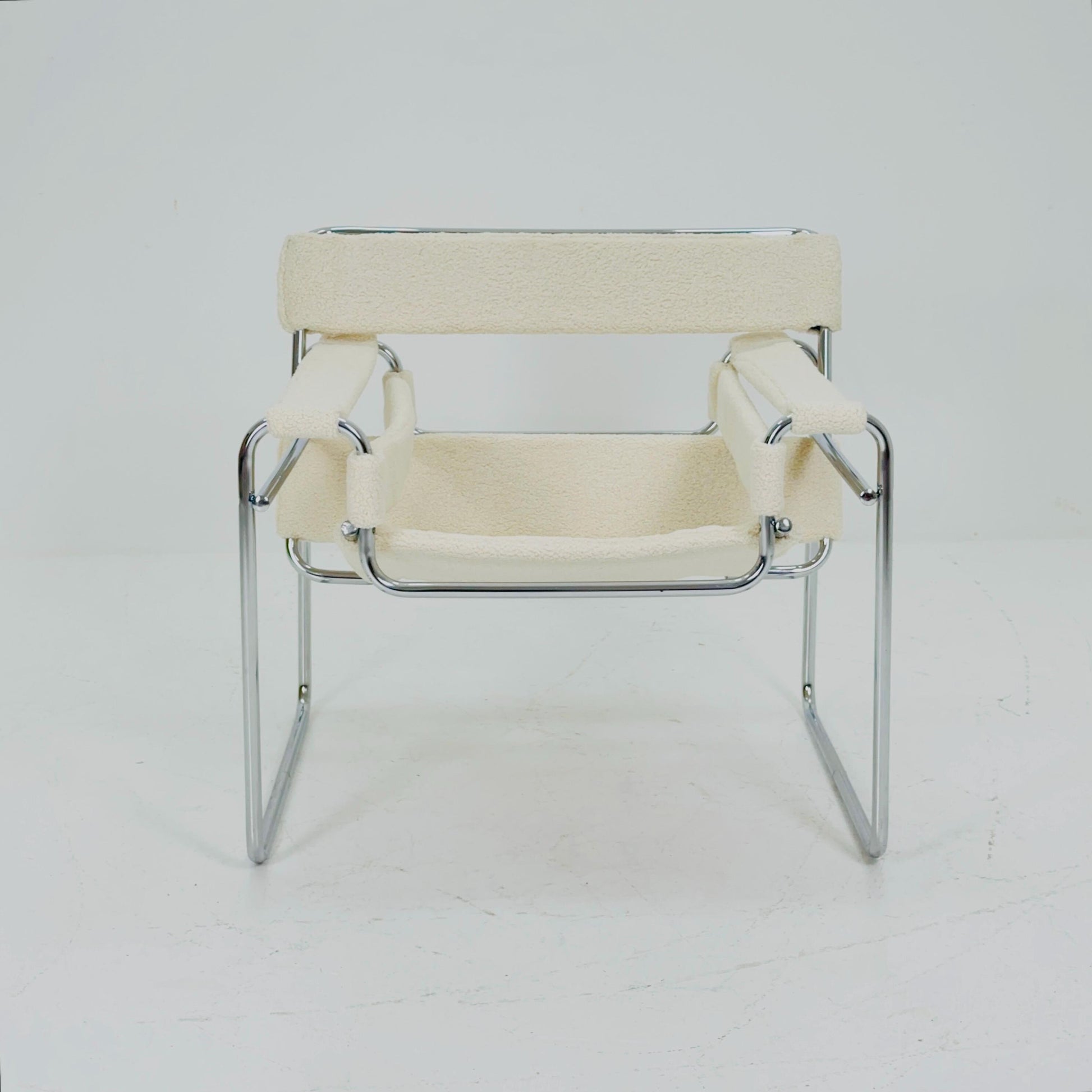 Mid century B3 armchair WASSILY by Marcel Brauer in white Teddy Fabric 1990s Italy