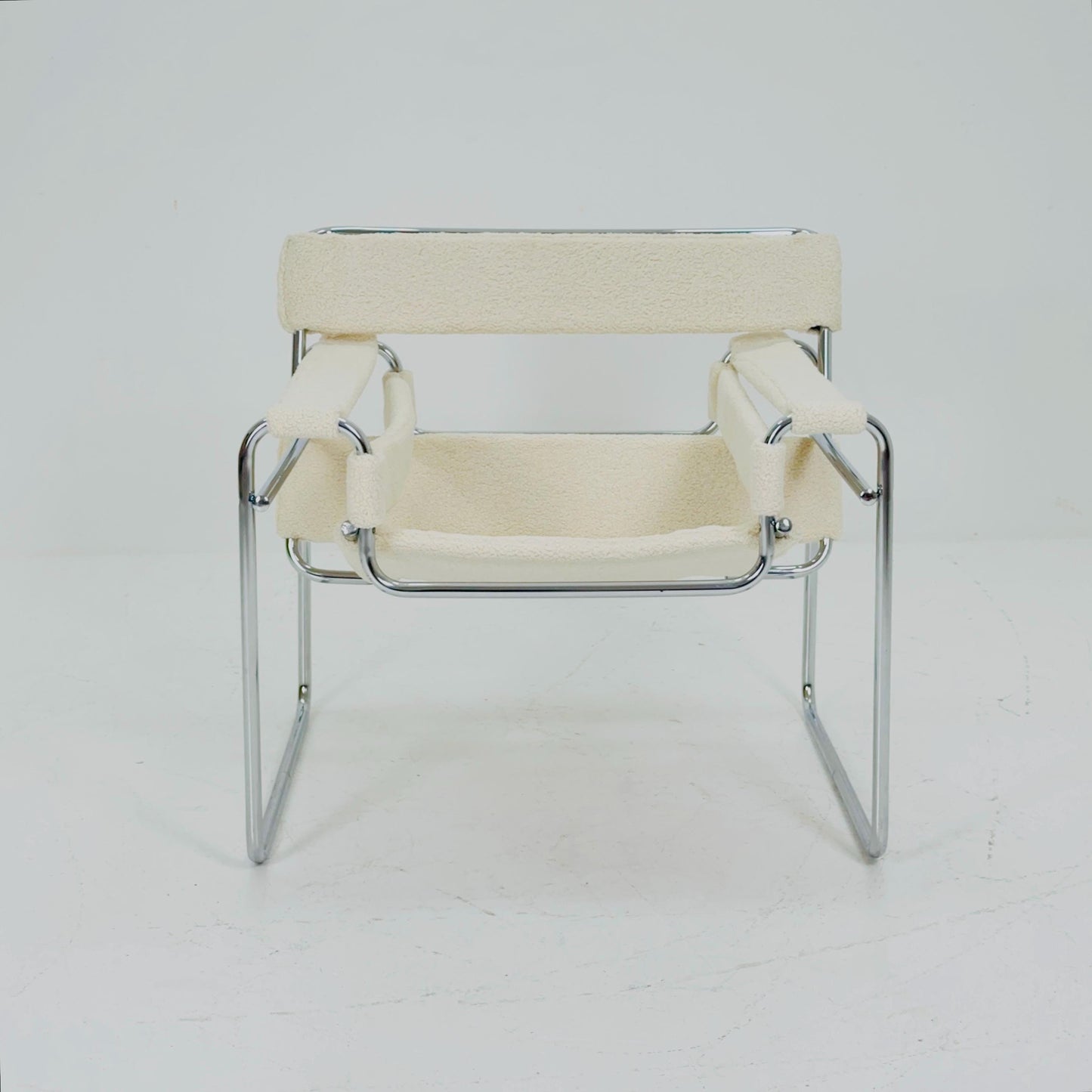 Mid century B3 armchair WASSILY by Marcel Brauer in white Teddy Fabric 1990s Italy