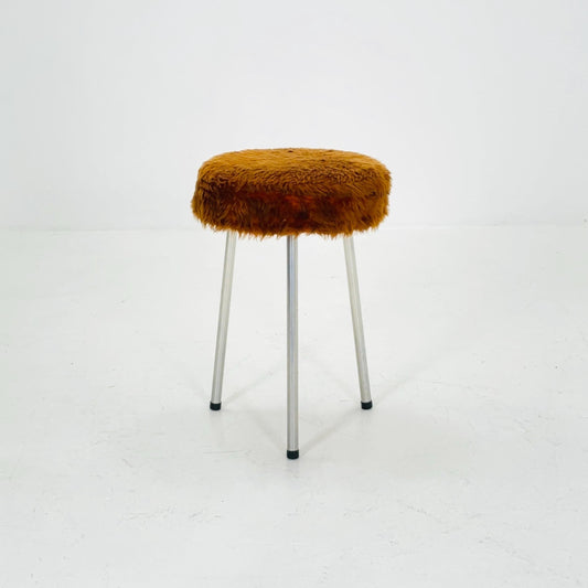 Mid-Century Plush Tripod Stool by VEB Elektroinstallation Deutschneudorf, 1960s Germany