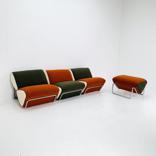 Mid century 3- modular lounge sofas and ottoman by Peter Brown for TH Brown 1980s