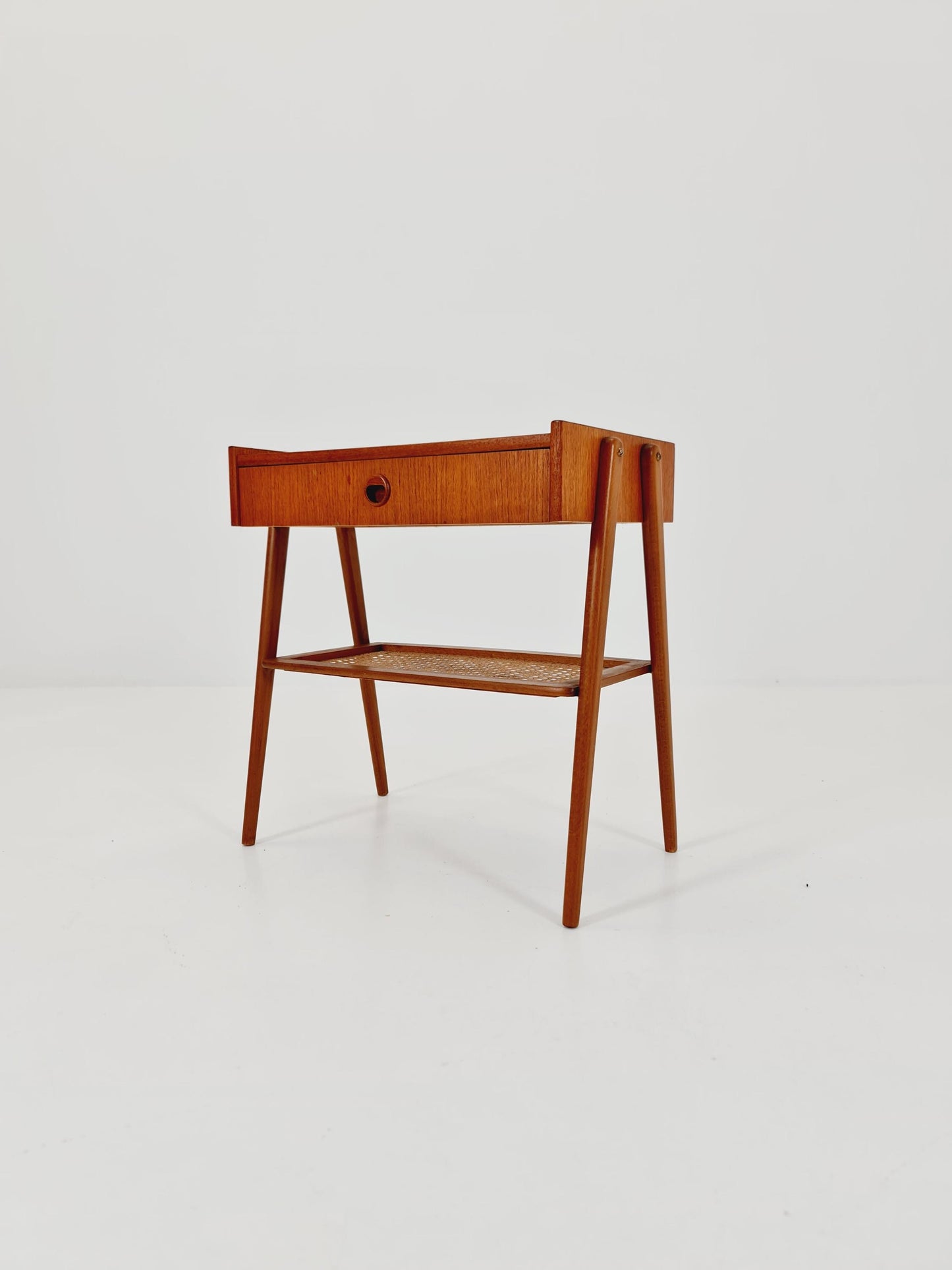 Danish Midcentury Side table/ Bedside table/ Night stand rattan and teak,