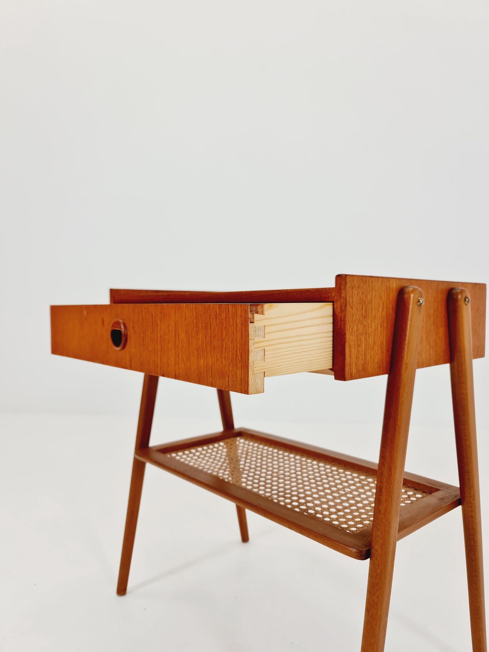 Danish Midcentury Side table/ Bedside table/ Night stand rattan and teak,