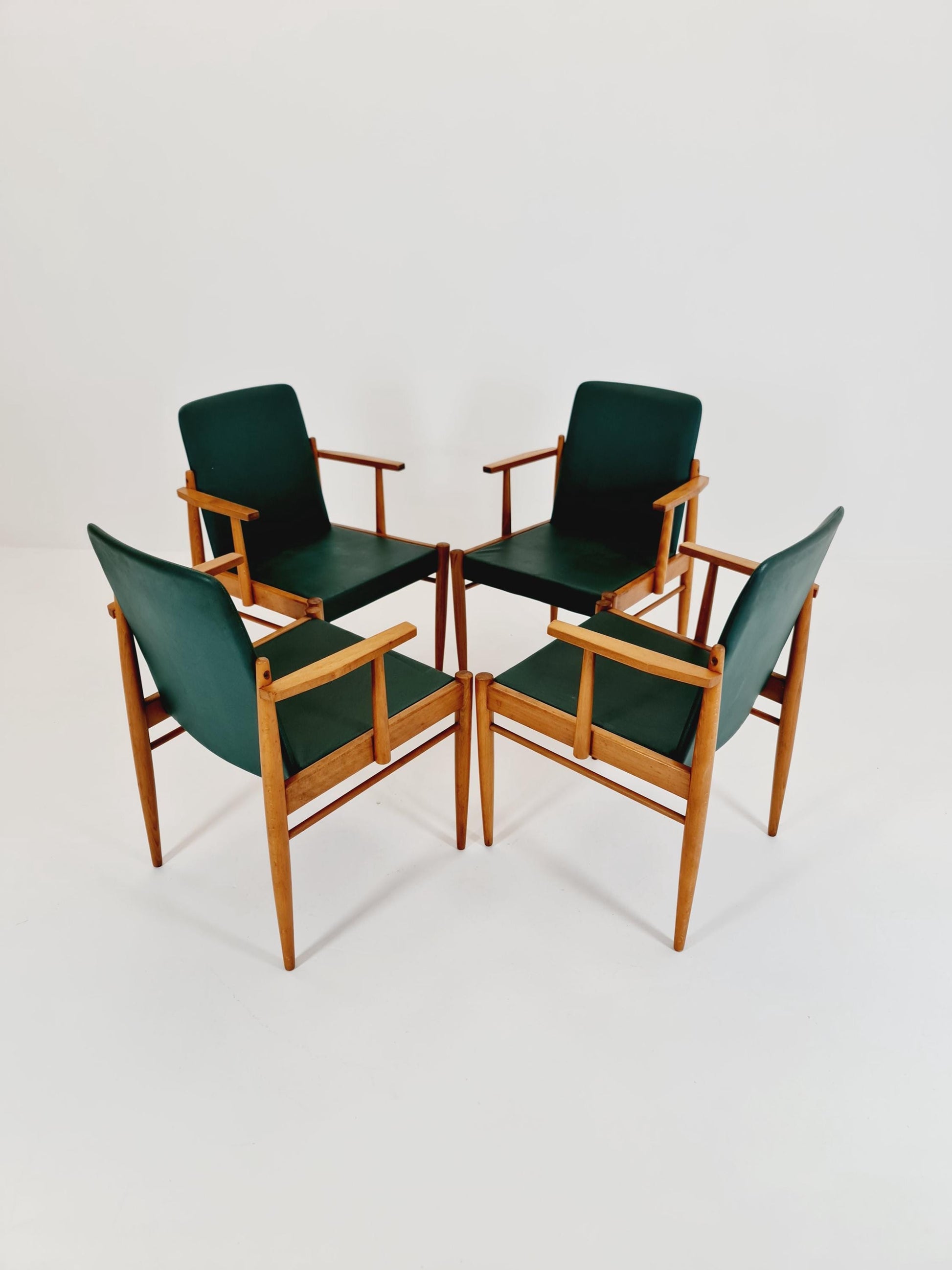 Rare Vintage Midcentury German beech Armchair set of 4 , 1950s