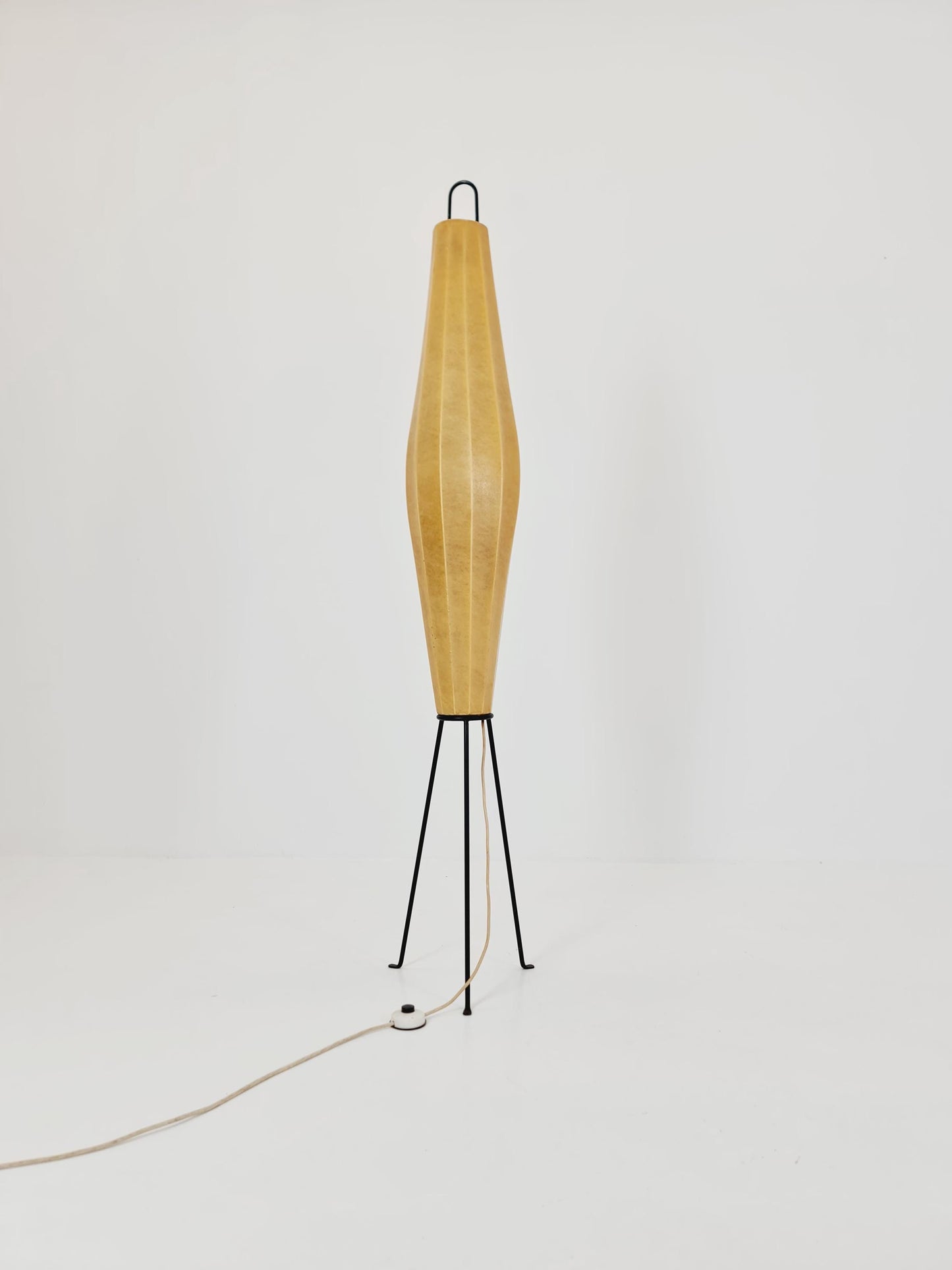 Mid century Danish tripod floor lamp in metal and cocoon shade By Klingele for Artimeta 1957s