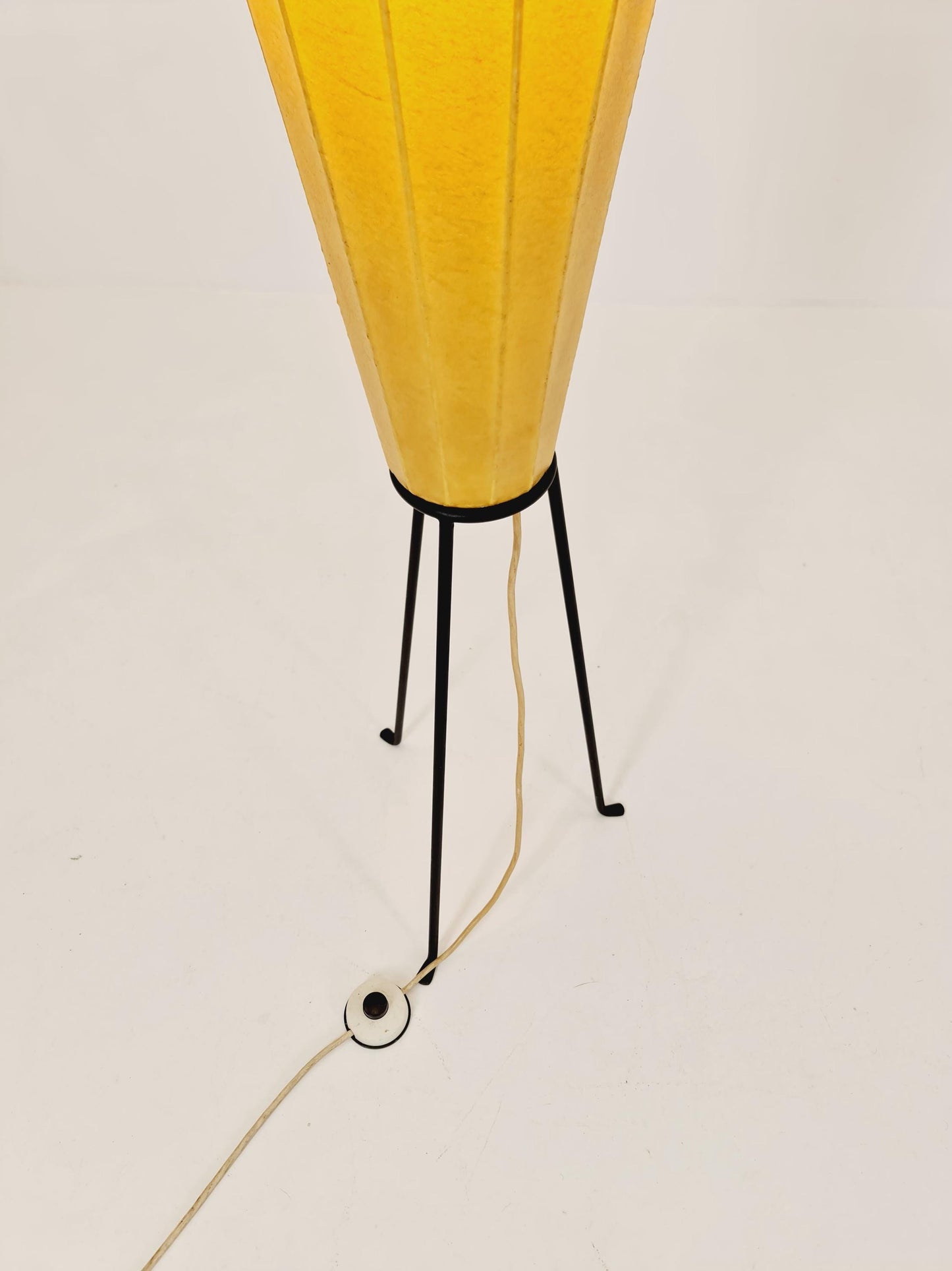 Mid century Danish tripod floor lamp in metal and cocoon shade By Klingele for Artimeta 1957s